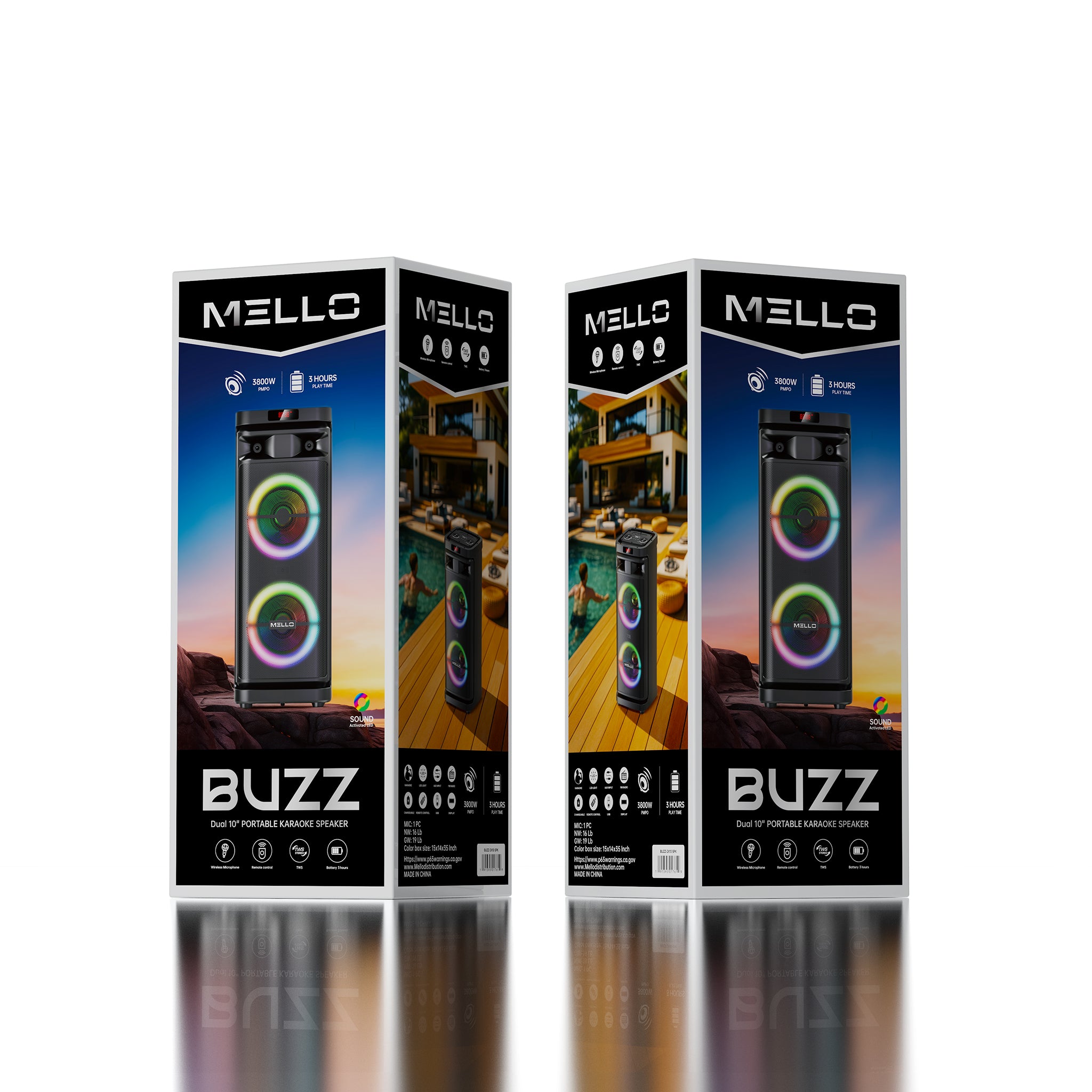 MELLO BUZZ 2 X 10" INCH 3800 WATTS PARTY SPEAKER