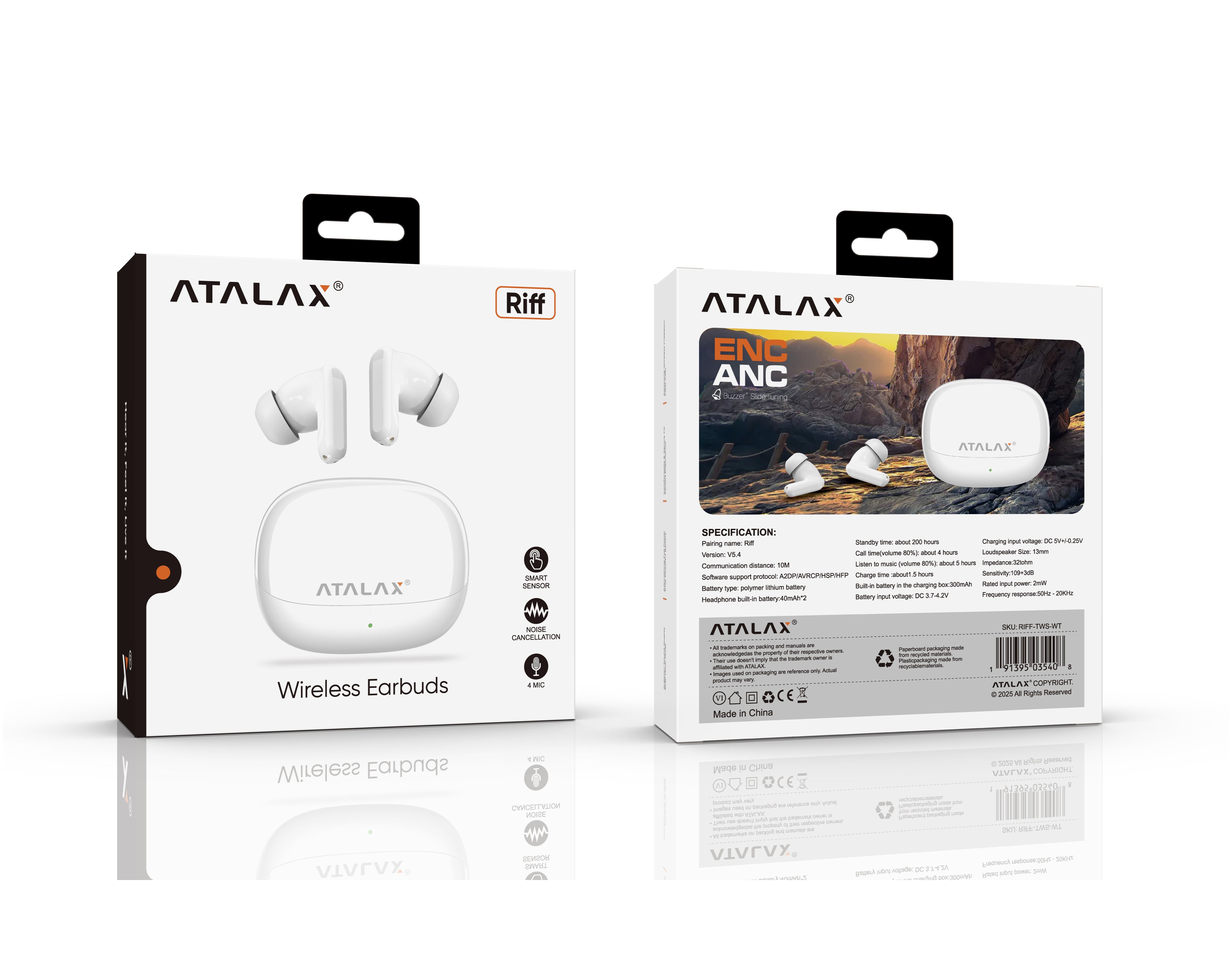 ATALAX RIFF TWS WIRELESS EARBUDS WHITE