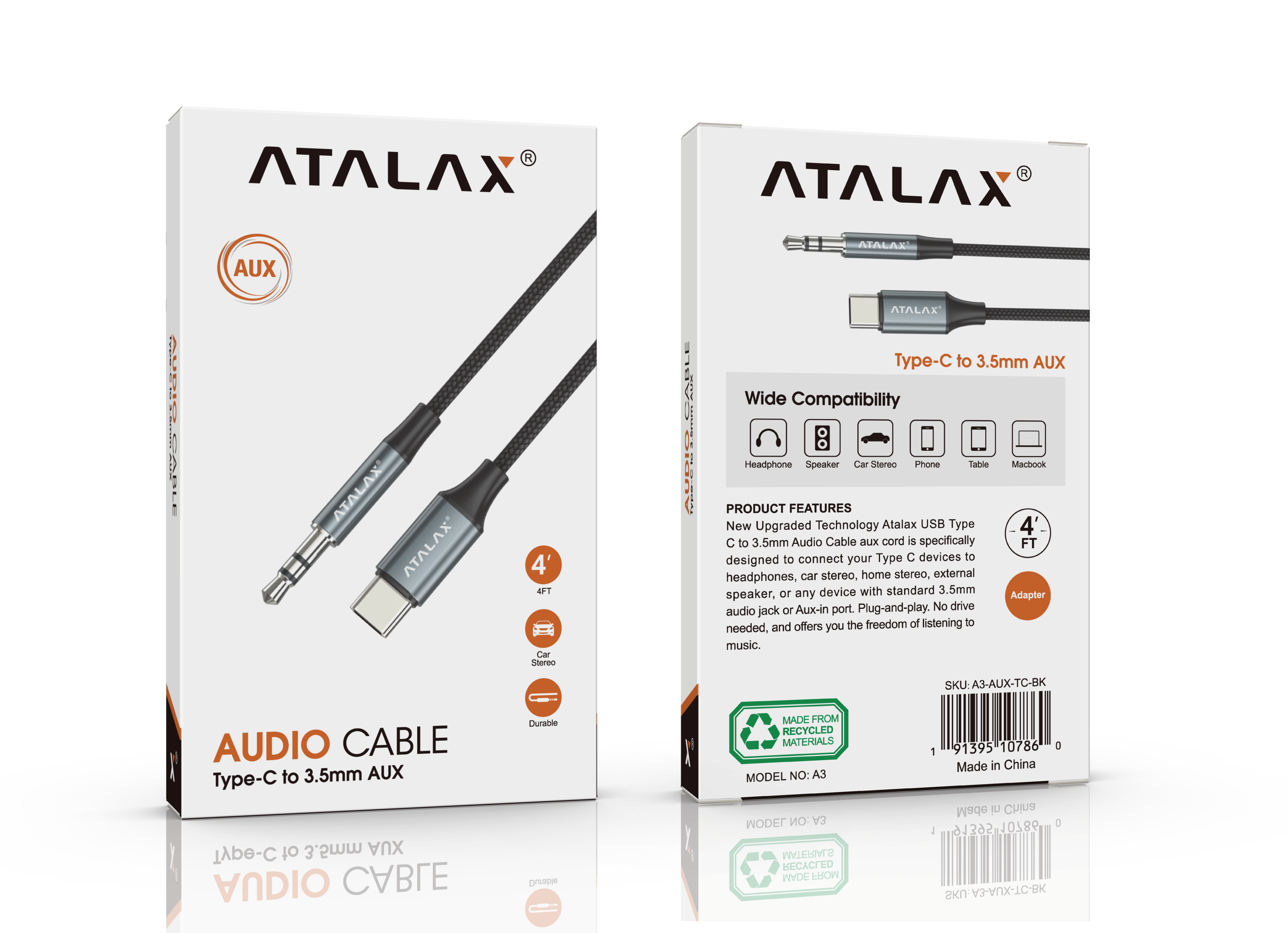 ATALAX A3 AUXILIARY 3.5 MM TO TYPE-C 4FT