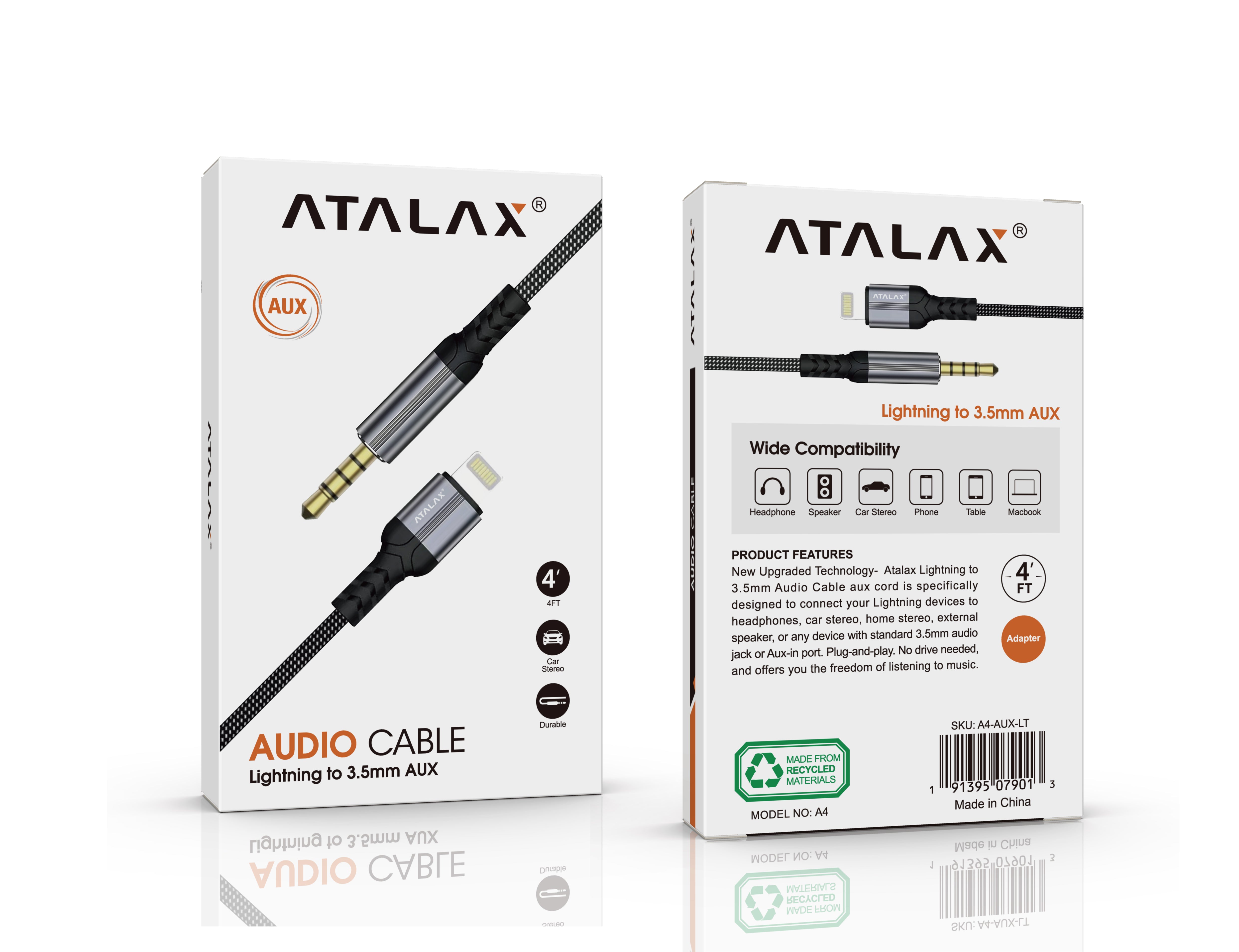 ATALAX A4 AUXILIARY 3.5 MM TO LIGHTNING 4FT