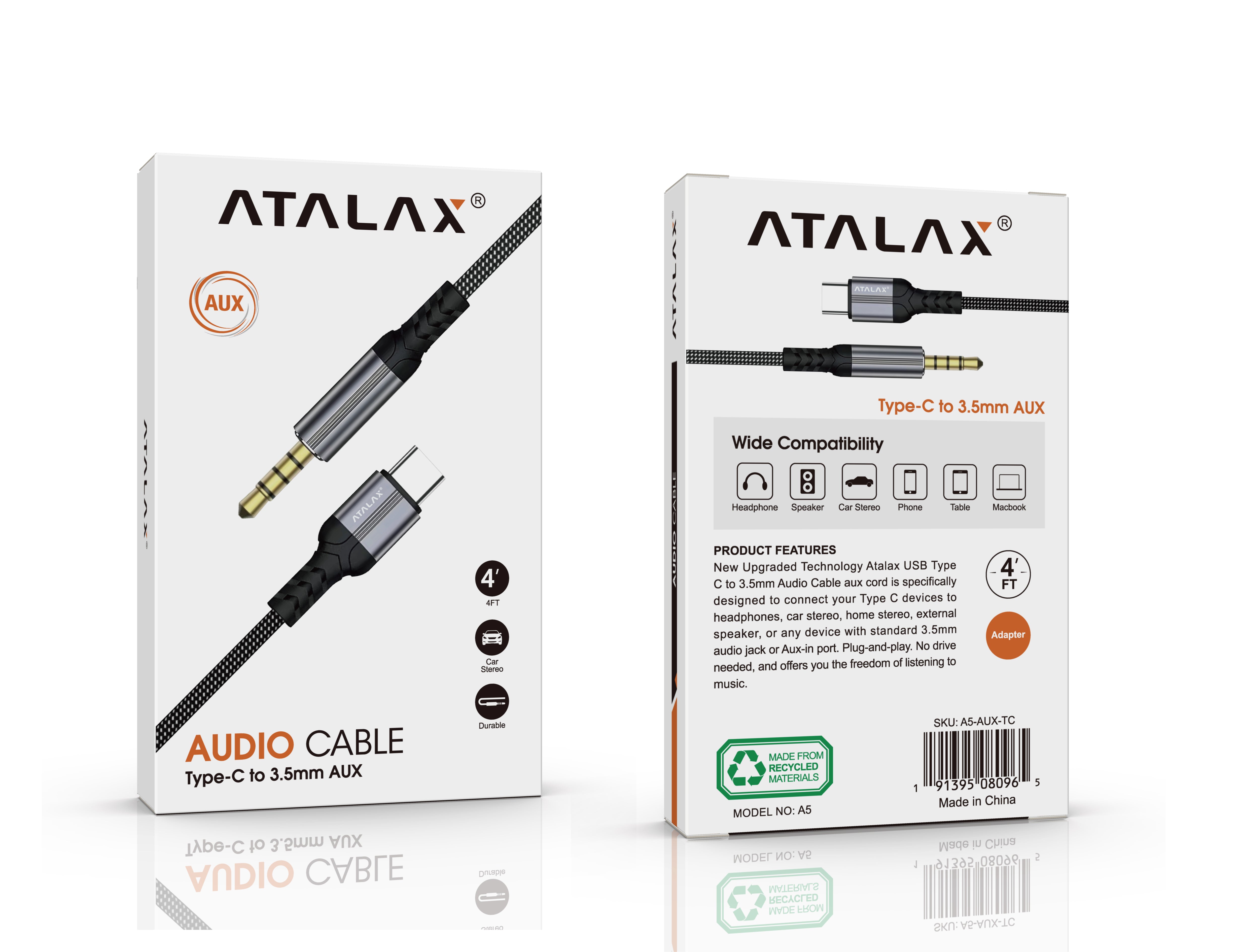 ATALAX A5 AUXILIARY 3.5 MM TO TYPE-C 4FT