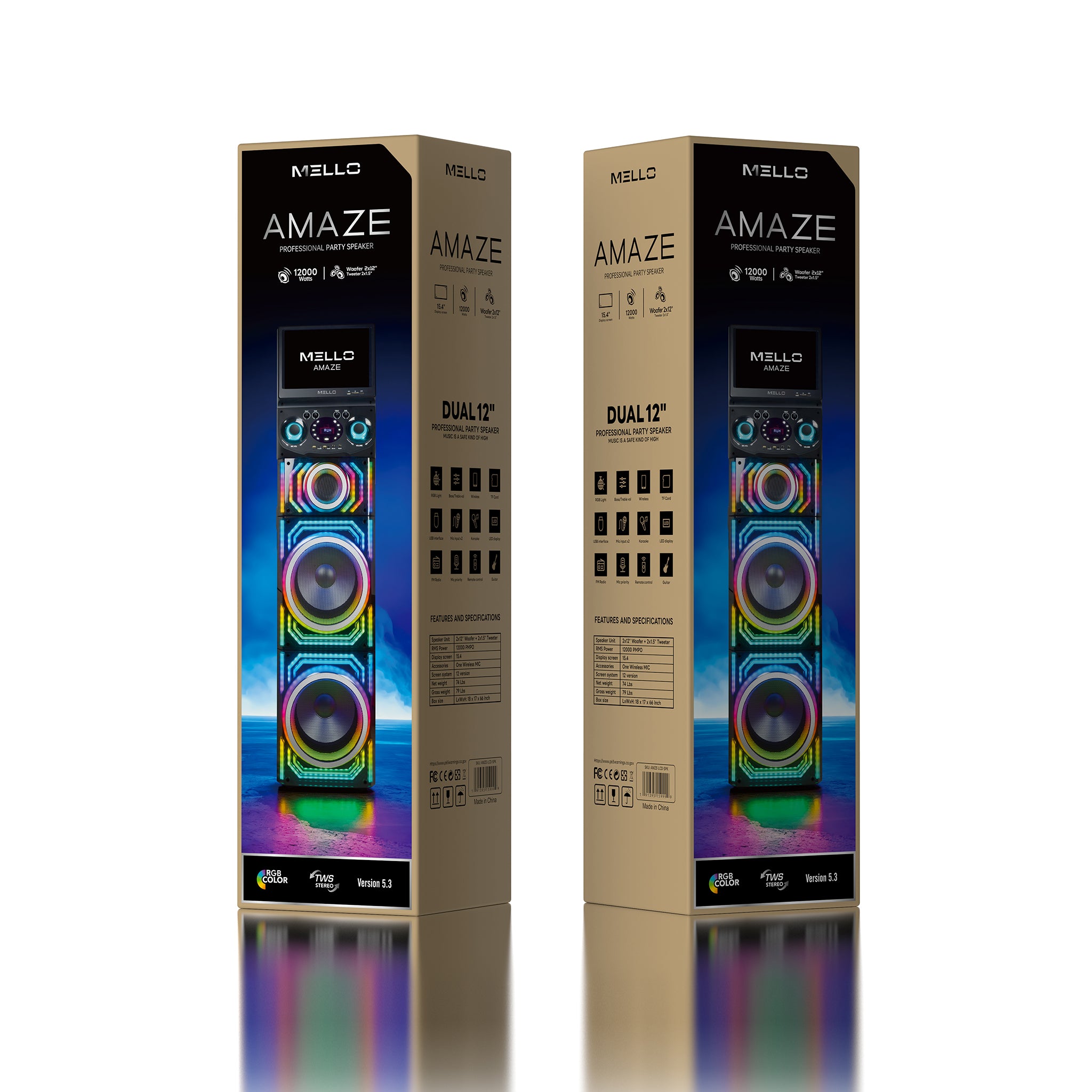 MELLO AMAZE 2 X 12" INCH 12000 WATTS WITH 15.6" WIFI TOUCH SCREEN SPEAKER