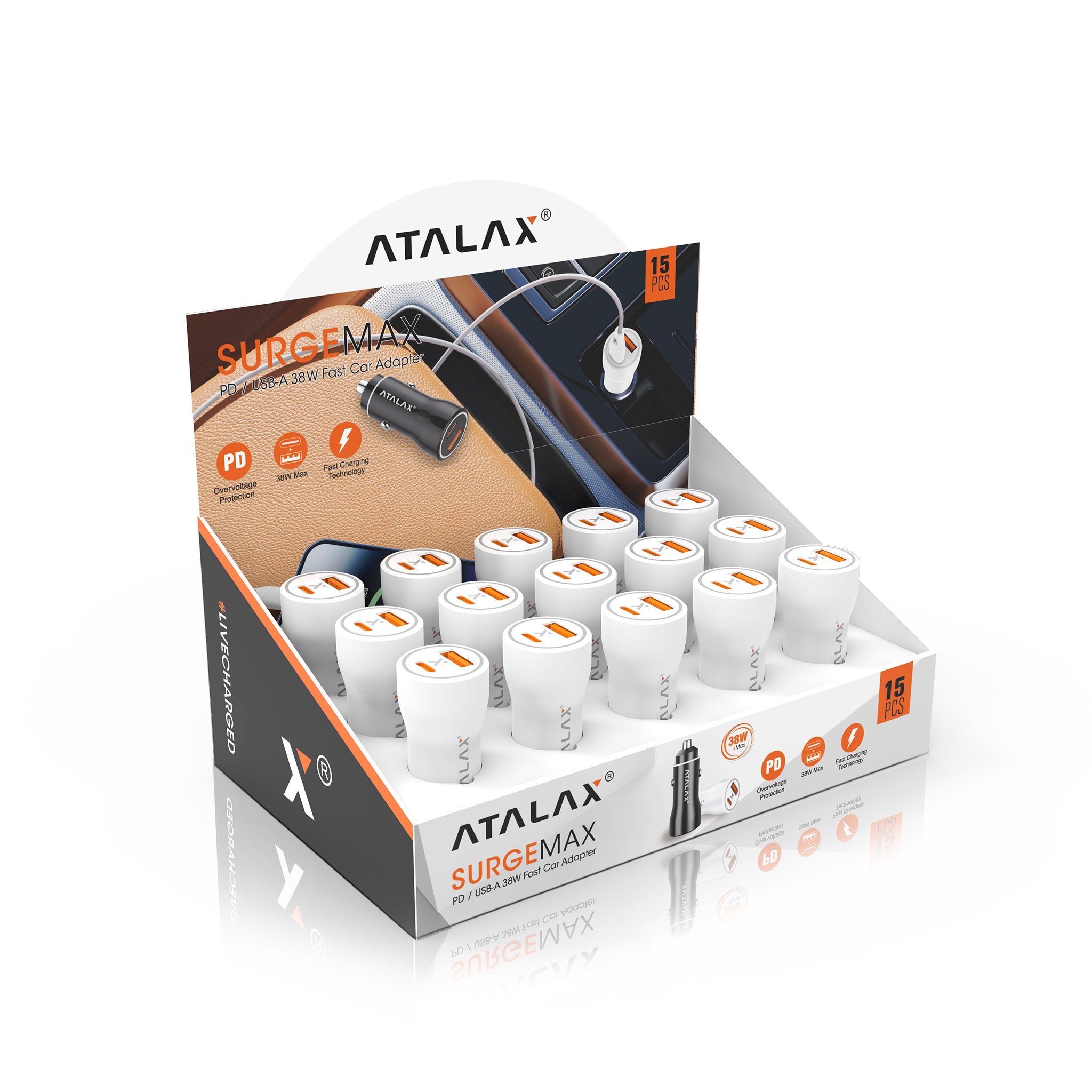 C8 PD/USB-A 38W Fast Car Adapter (15 Pcs)