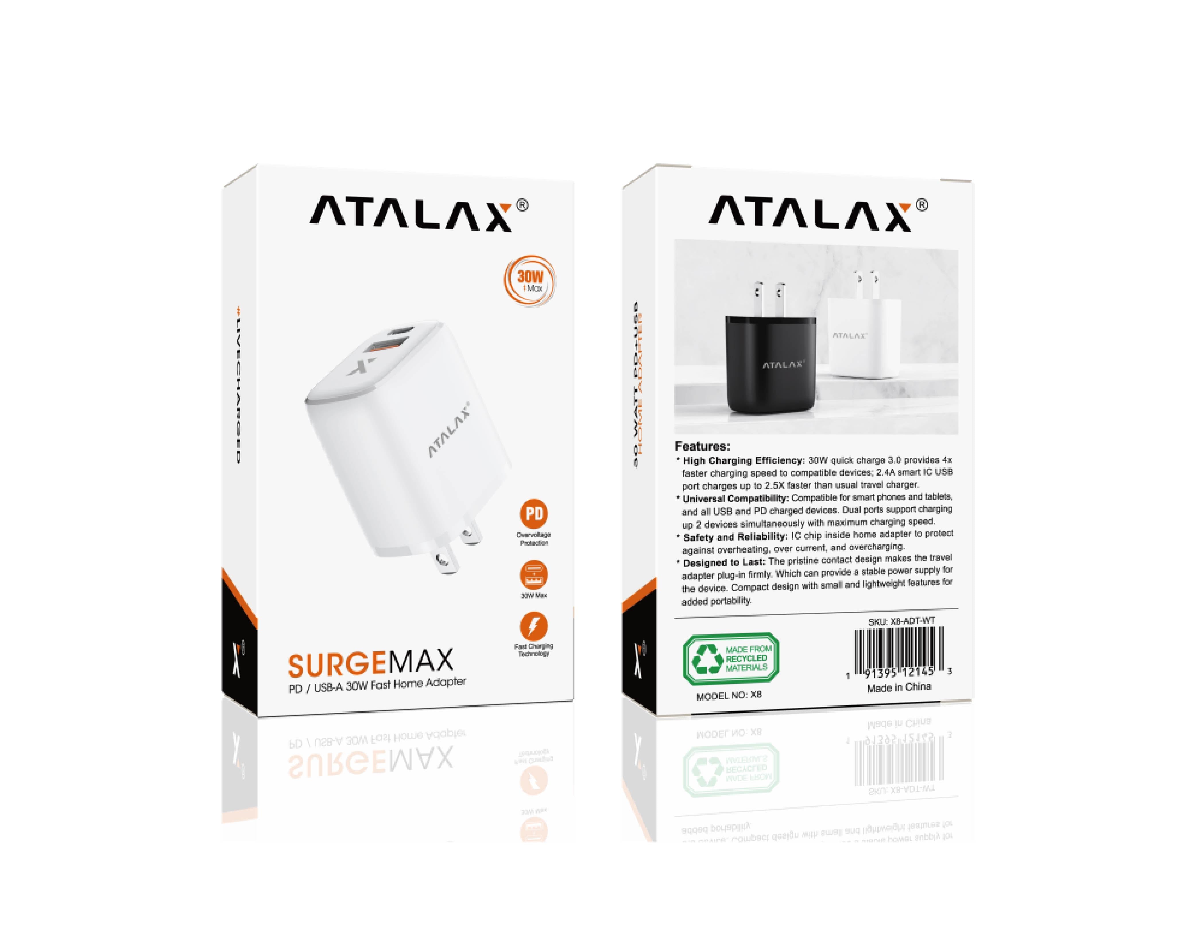 ATALAX SURGEMAX X8 30W DUAL WALL ADAPTER WHITE