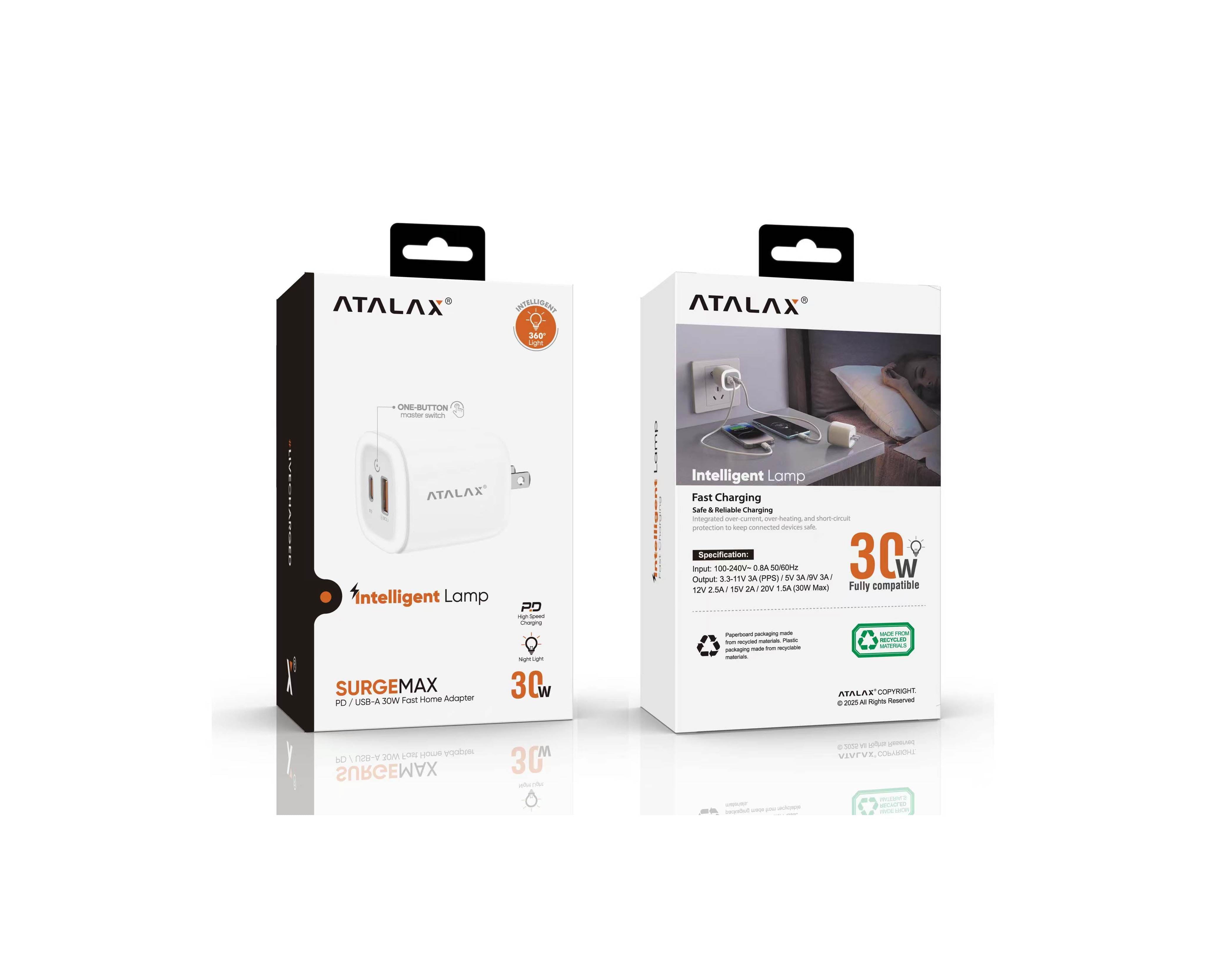 ATALAX SURGEMAX X11 NIGHT LIGHT 30W DUAL WALL ADAPTER WHITE