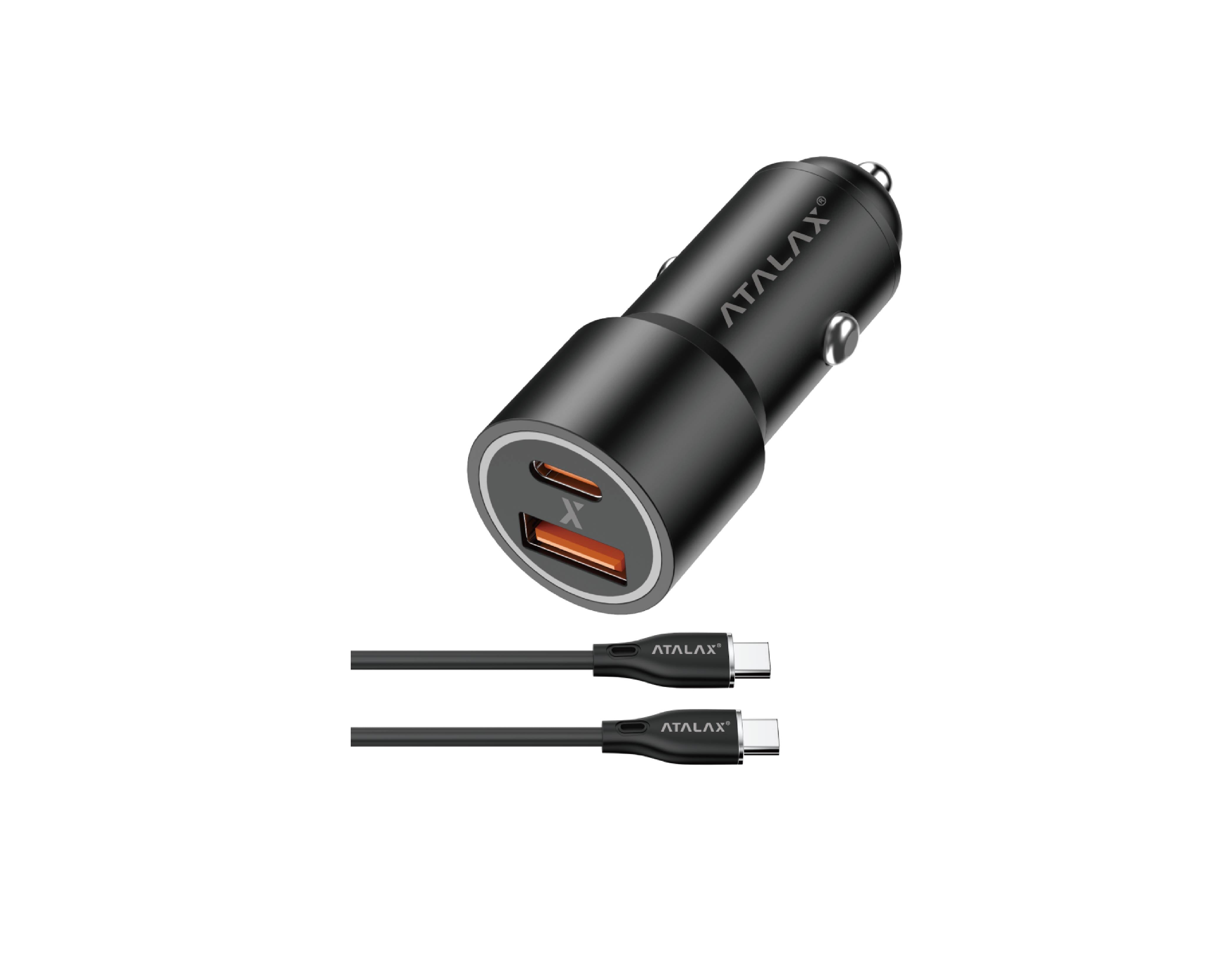 ATALAX SURGEMAX C7 38W DUAL PD/USB FAST CAR CHARGER WITH TYPE-C CABLE
