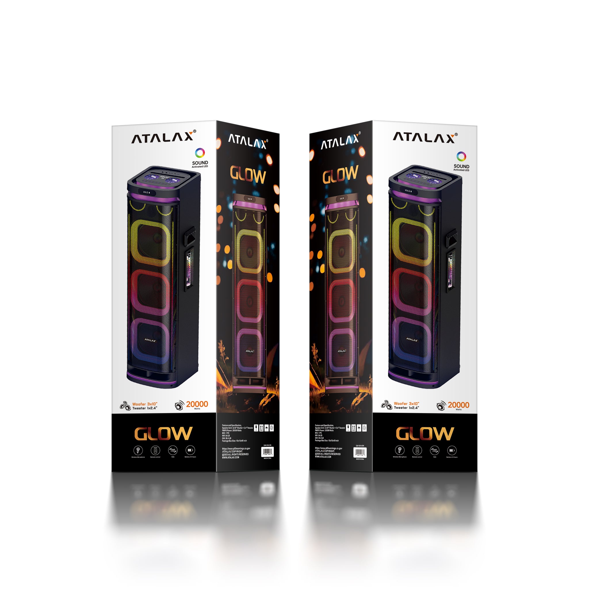 ATALAX GLOW 3 X 10" INCH PARTY SPEAKER