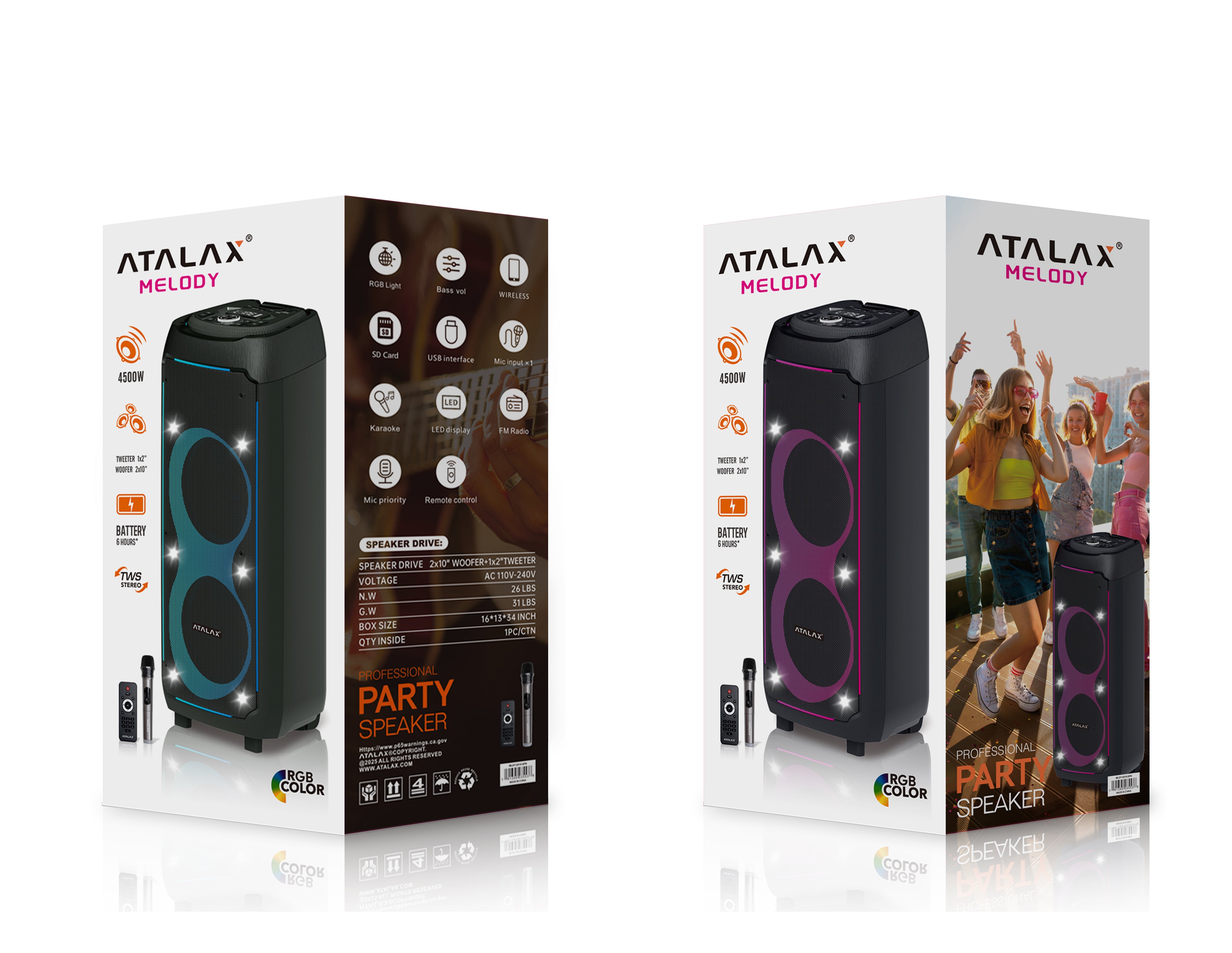 ATALAX MELODY 2 X 10" INCH 4500 WATTS PARTY SPEAKER