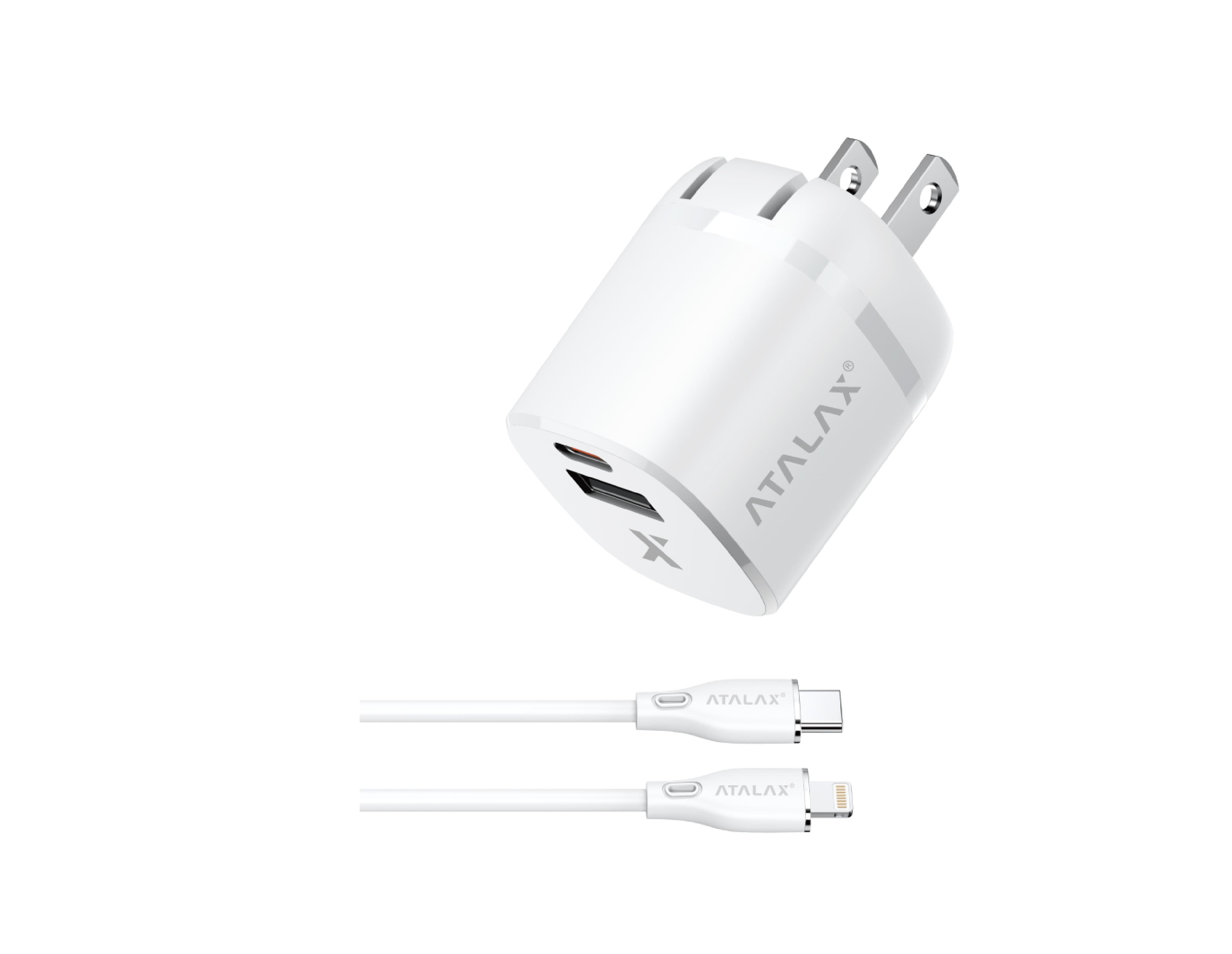 ATALAX SURGEMAX X7 30W DUAL WALL CHARGER LIGHTNING 3FT WHITE