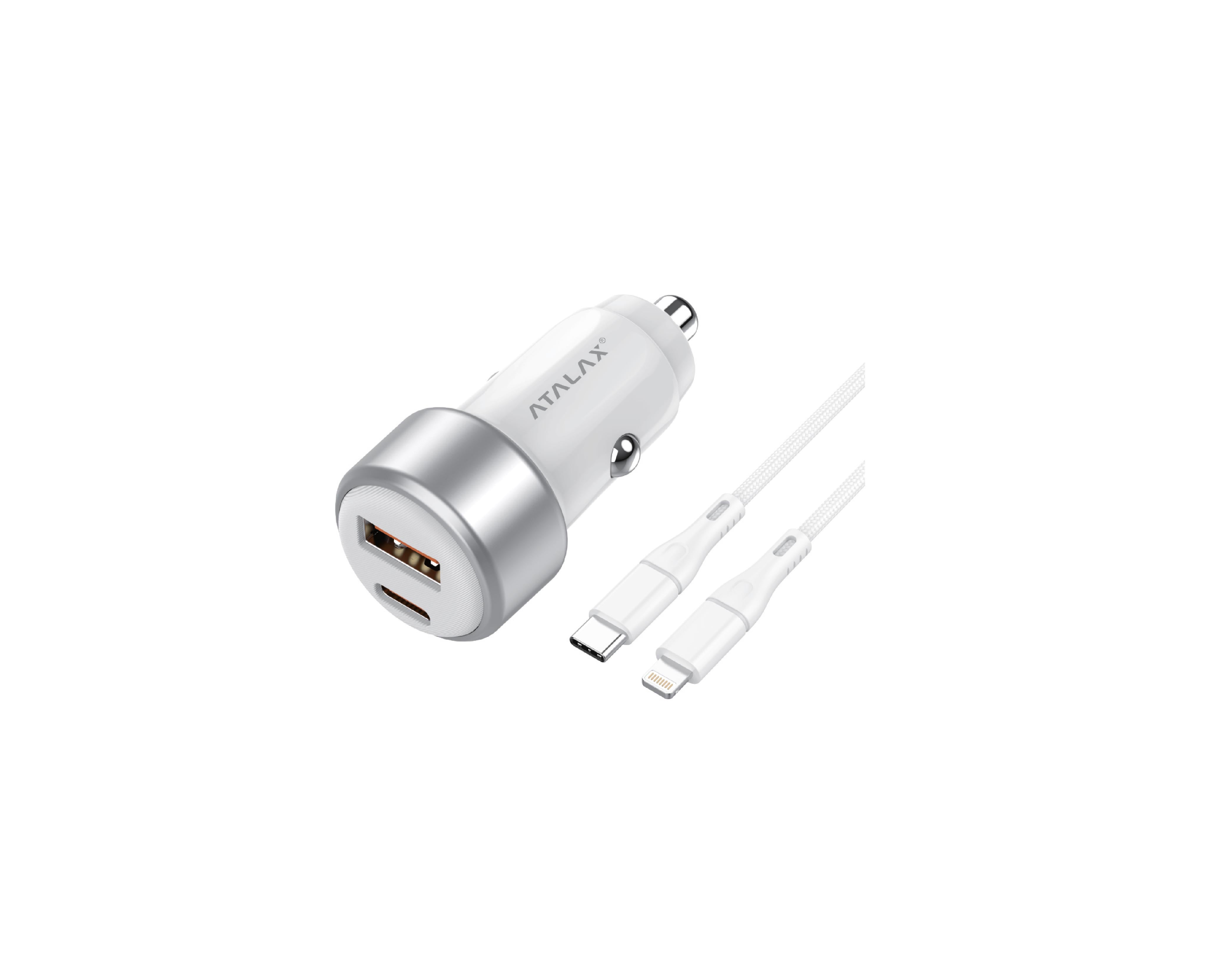ATALAX SURGEMAX C9 65W PD/USB CAR CHARGER LIGHTNING 3FT WHITE