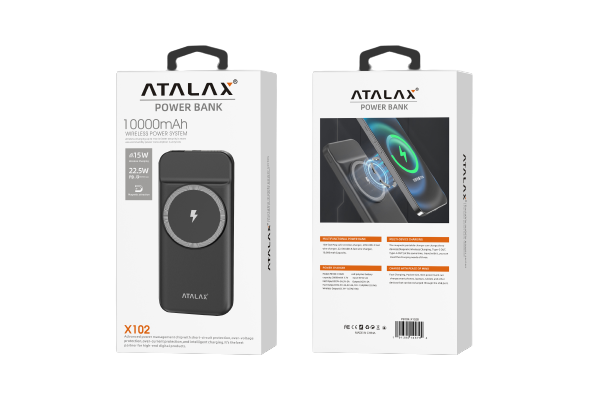 ATALAX X102B POWER BANK WIRELESS 10000 MAh BLACK