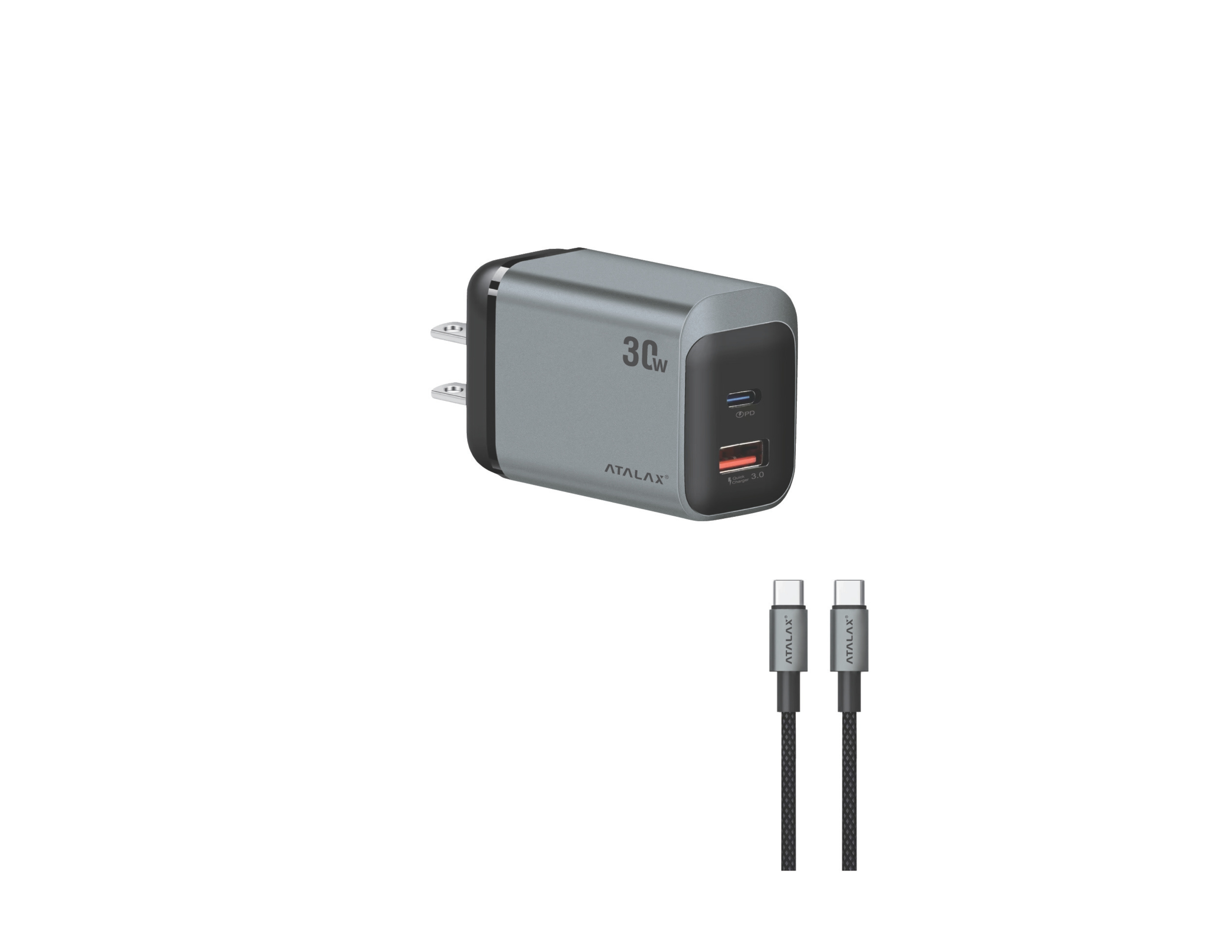 ATALAX SURGEMAX X14 30W PD/USB WALL CHARGER TYPE-C 4FT BLACK