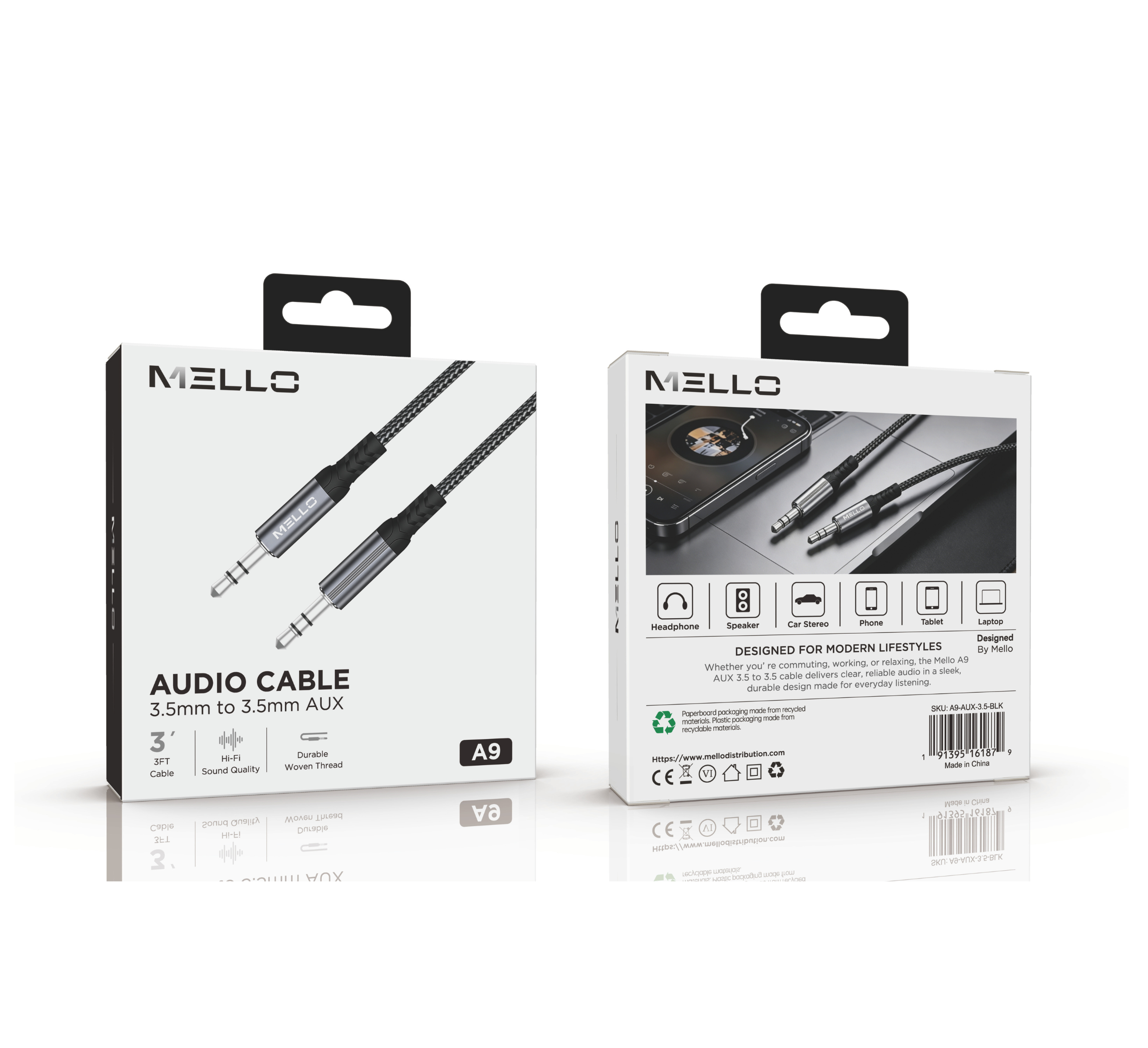 A9Â AUX 3.5 TO 3.5 3 FEET CABLE BLACK