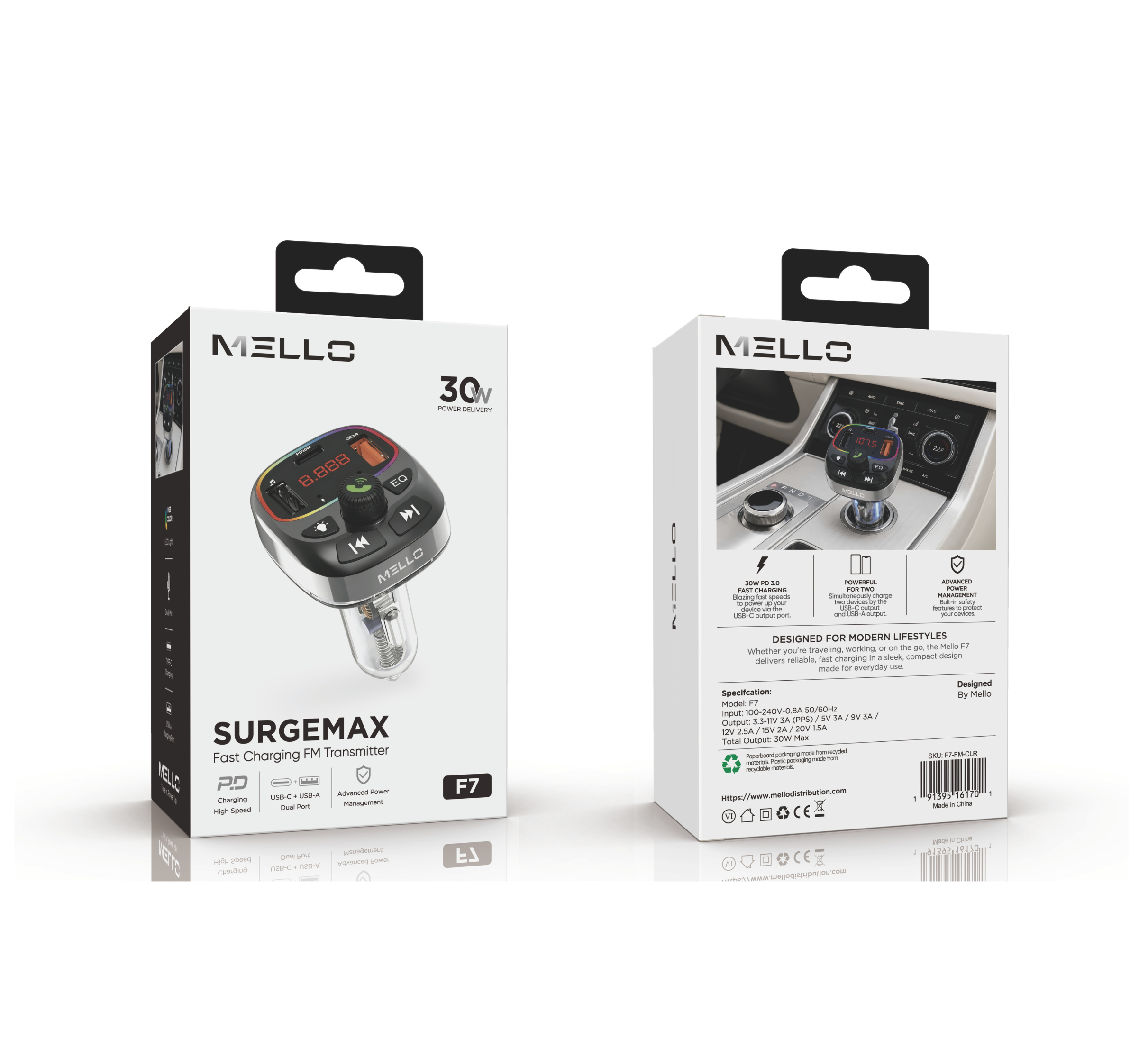 MELLO SURGEMAX F7 DUAL USB/PD FM TRANSMITTER CLEAR