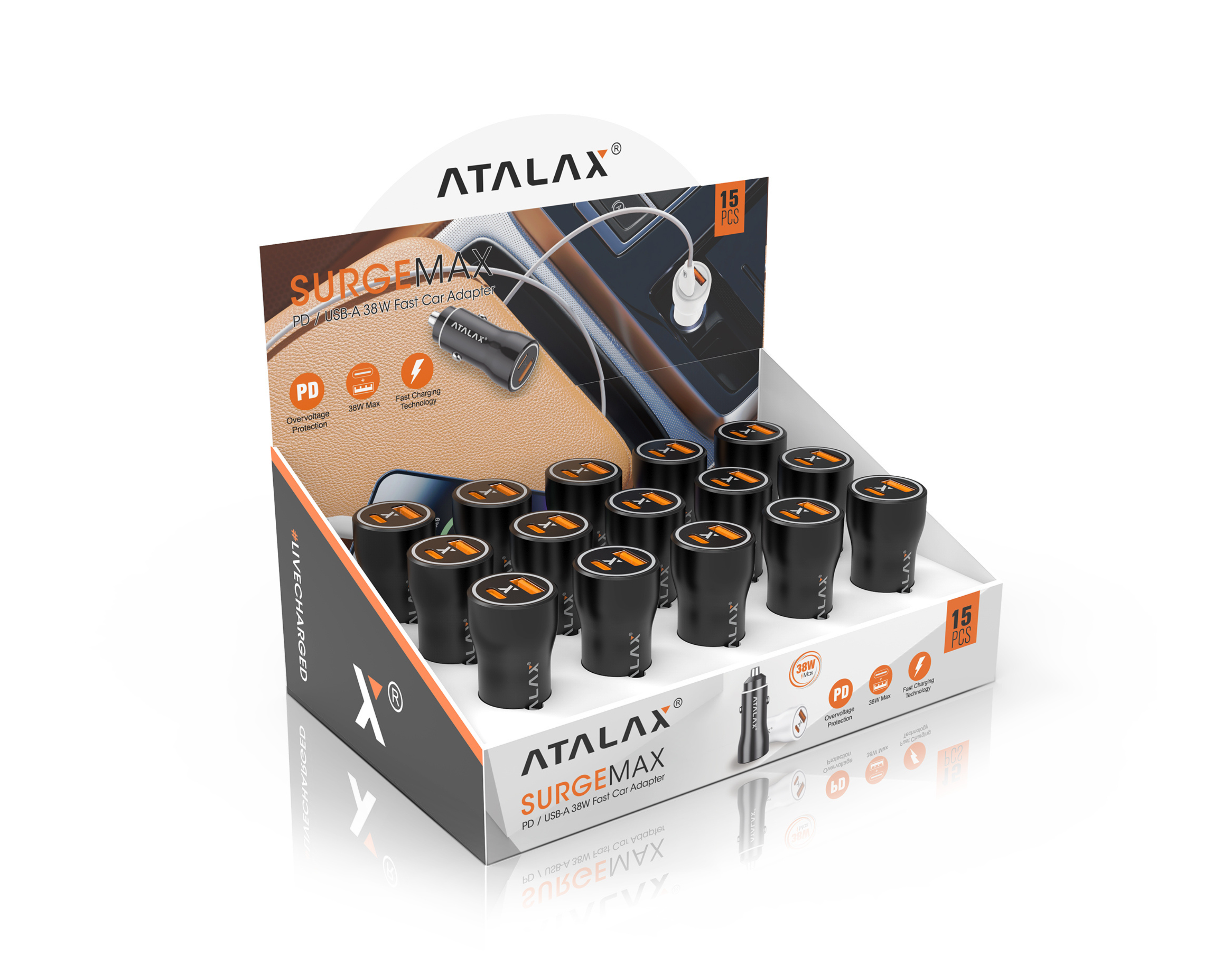 C8 PD/USB-A 38W Fast Car Adapter (15 Pcs)