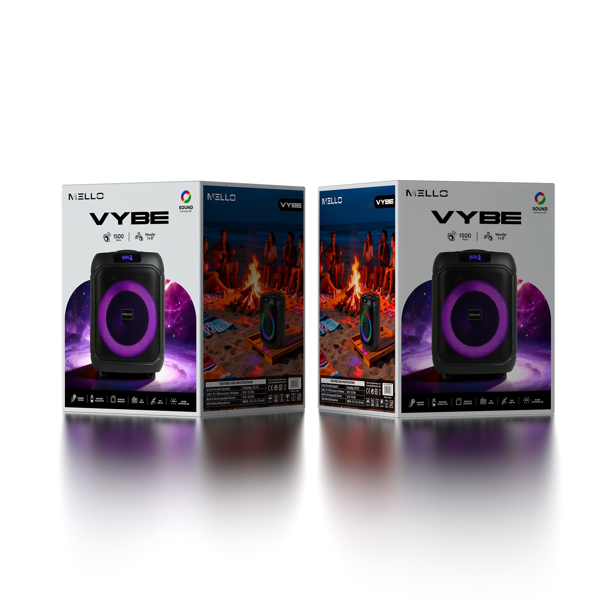 MELLO VYBE 8 INCH 1500 WATTS WIRELESS SPEAKER