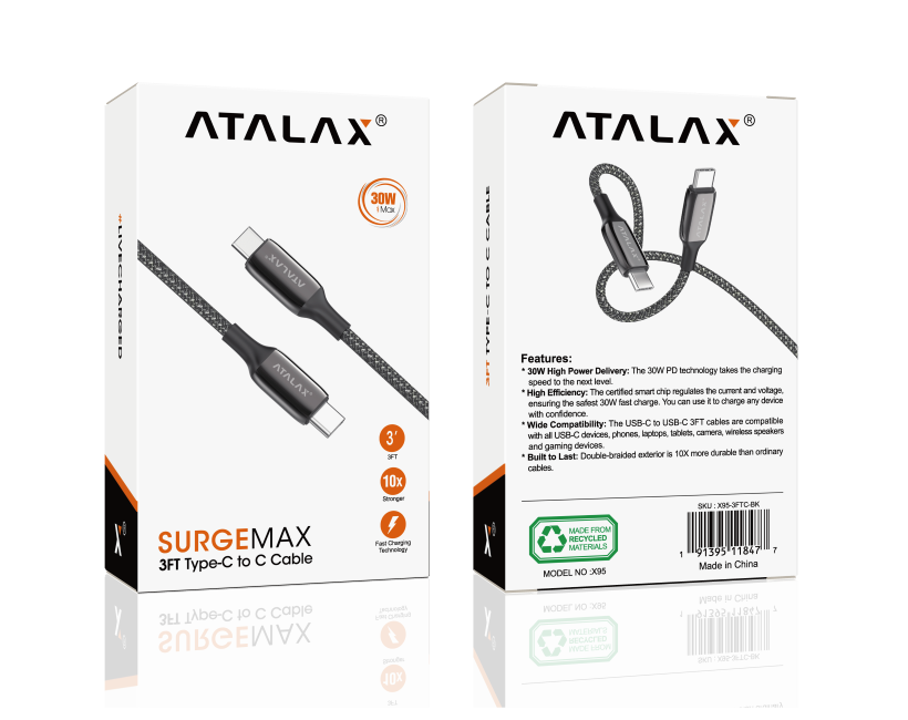 ATALAX SURGEMAX X95 TYPE-C CABLE 3F BLACK