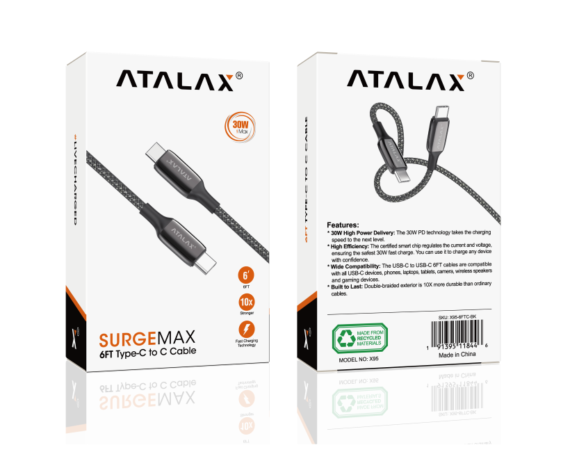 ATALAX SURGEMAX X95 TYPE-C CABLE 6F BLACK