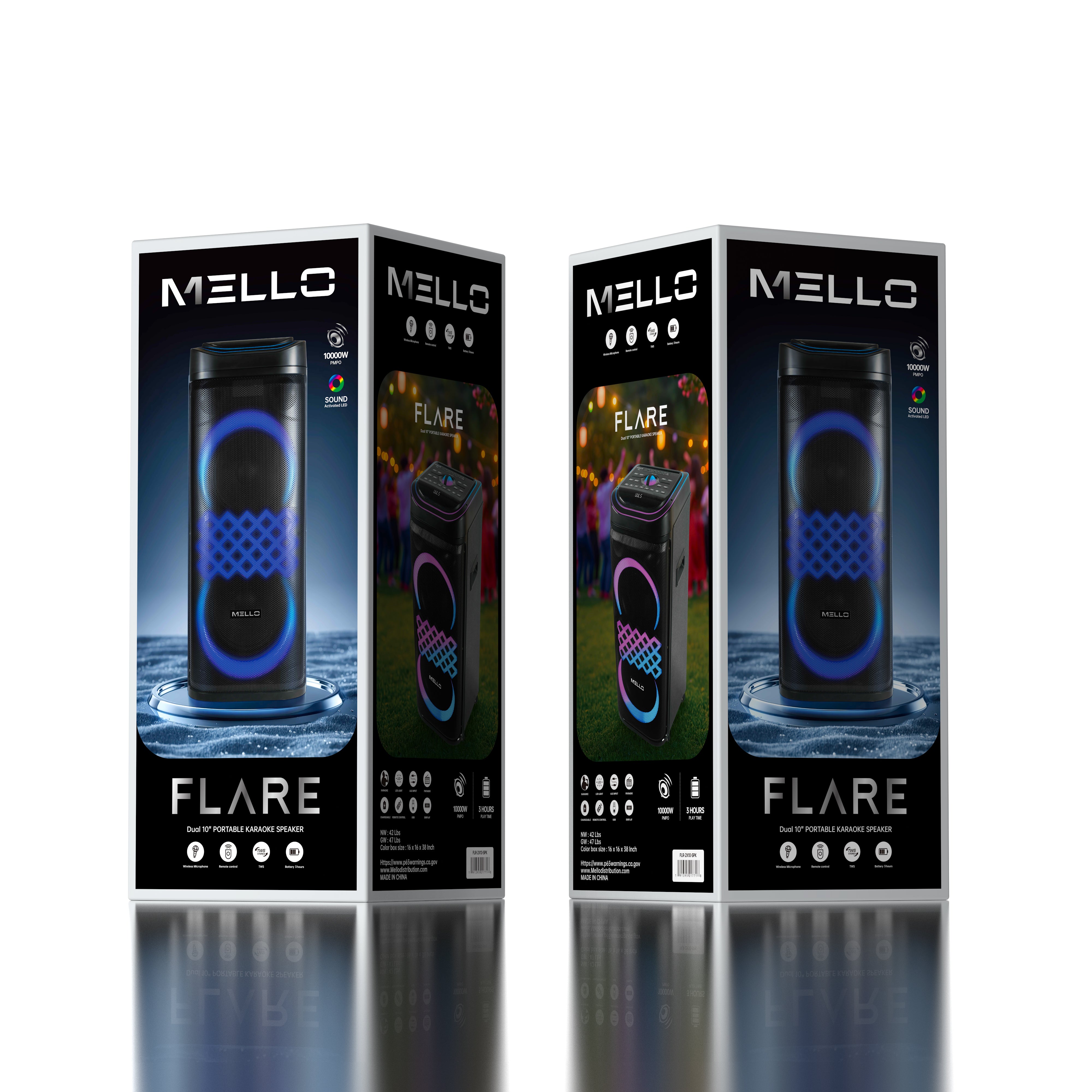 MELLO FLARE 2 X 10" INCH 10000 WATTS PARTY SPEAKER
