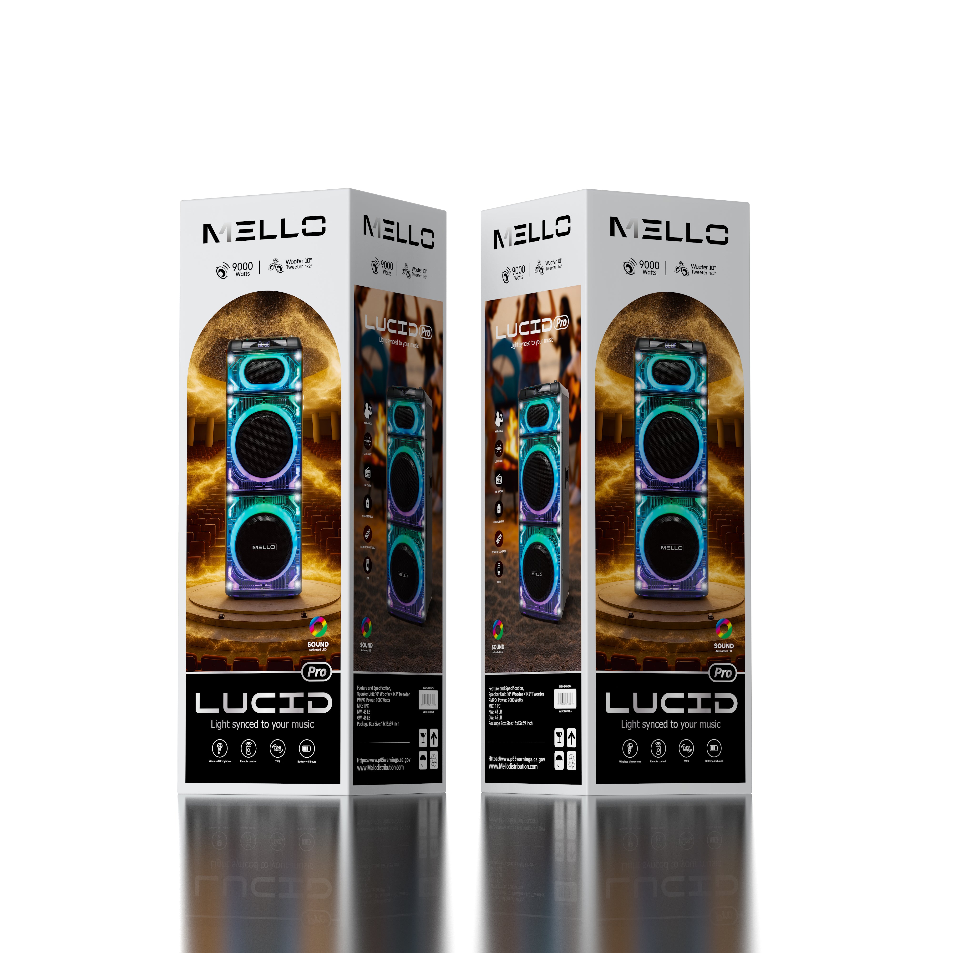 MELLO LUCID PRO 2 X 10" INCH 9000 WATTS PARTY SPEAKER
