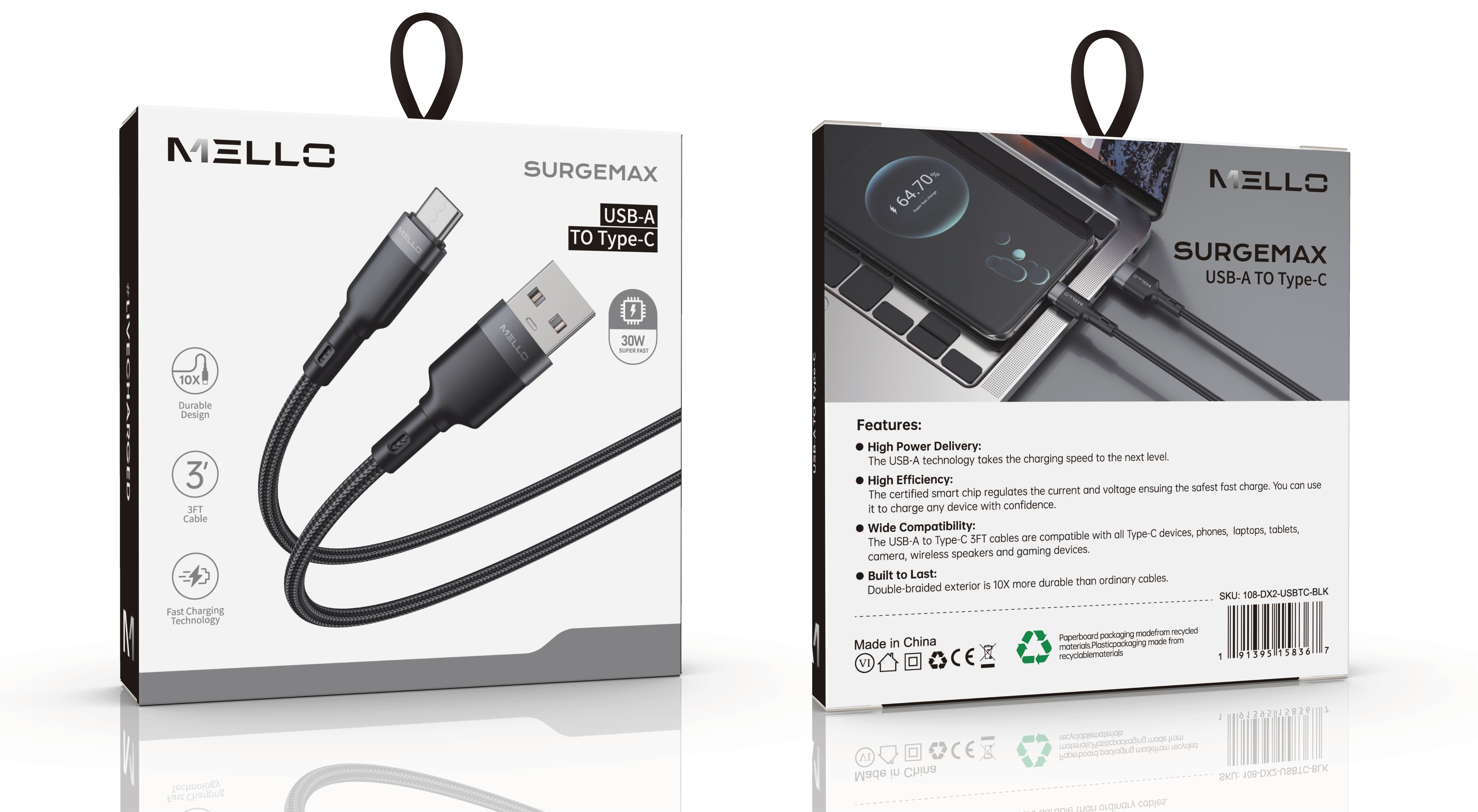 MELLO ML-DSP108 USB TO TYPE-C CABLE BLACK