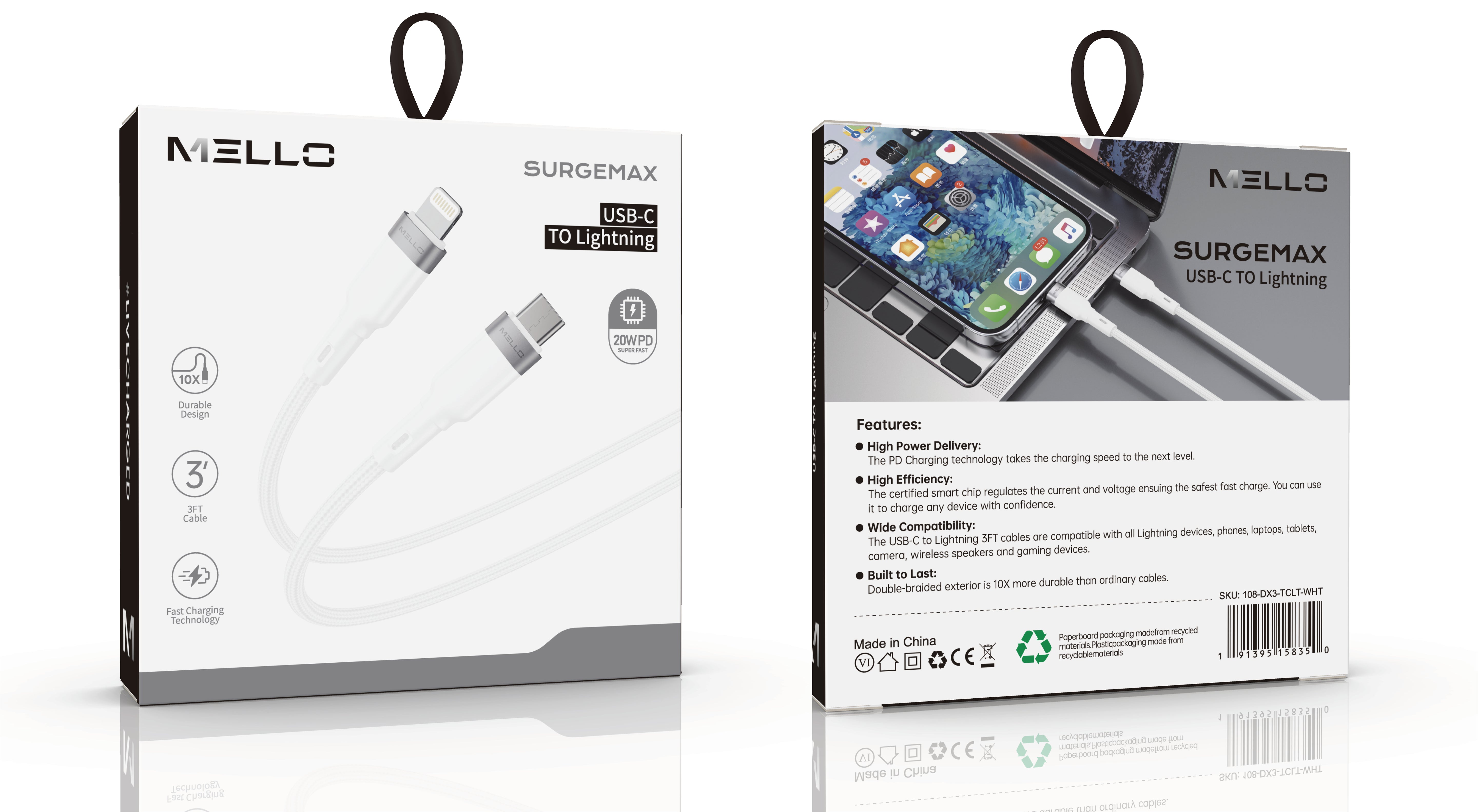 MELLO ML-DSP108 TYPE-C TO LIGHTNING  CABLE WHITE