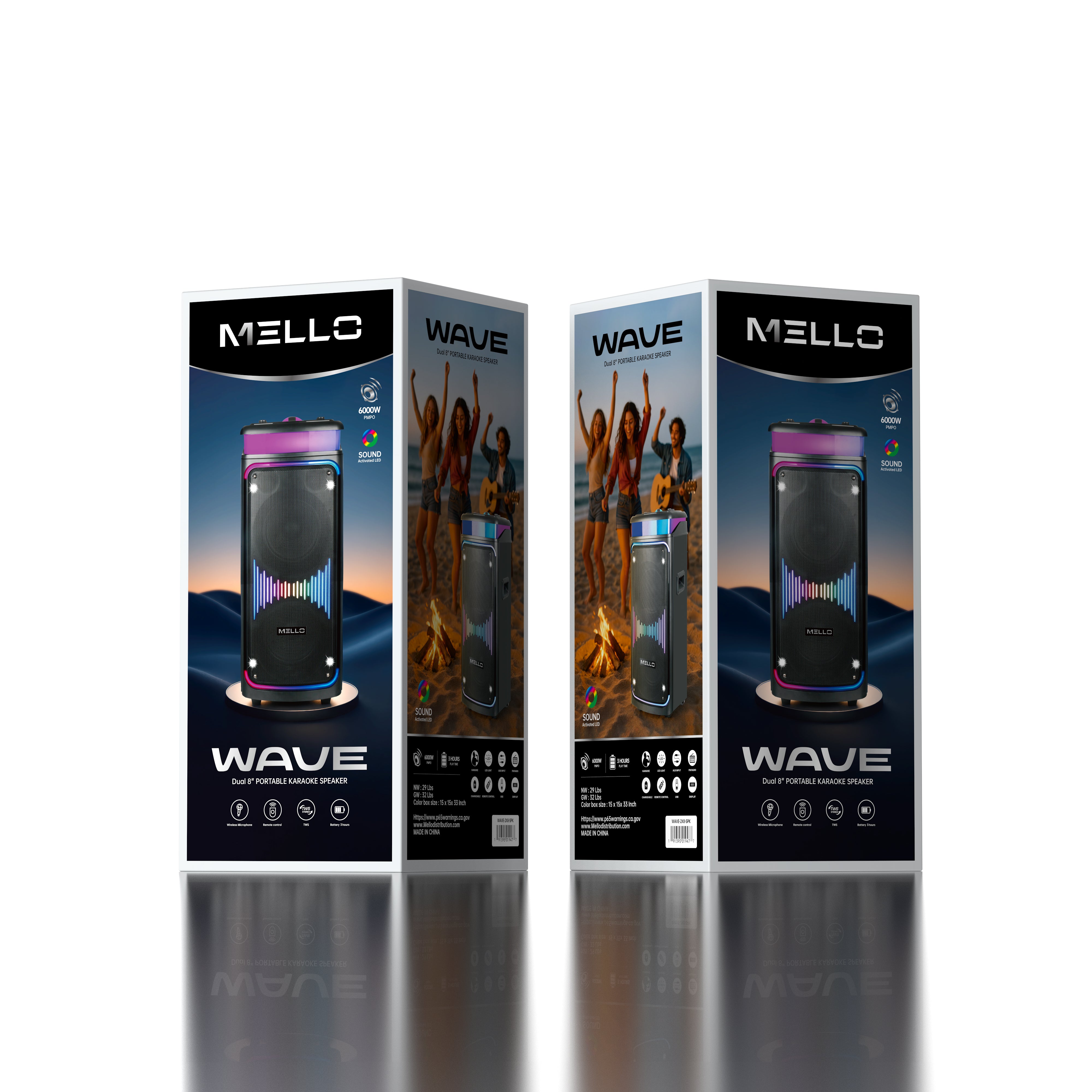MELLO WAVE 2 X 8" INCH 6000 WATTS PARTY SPEAKER