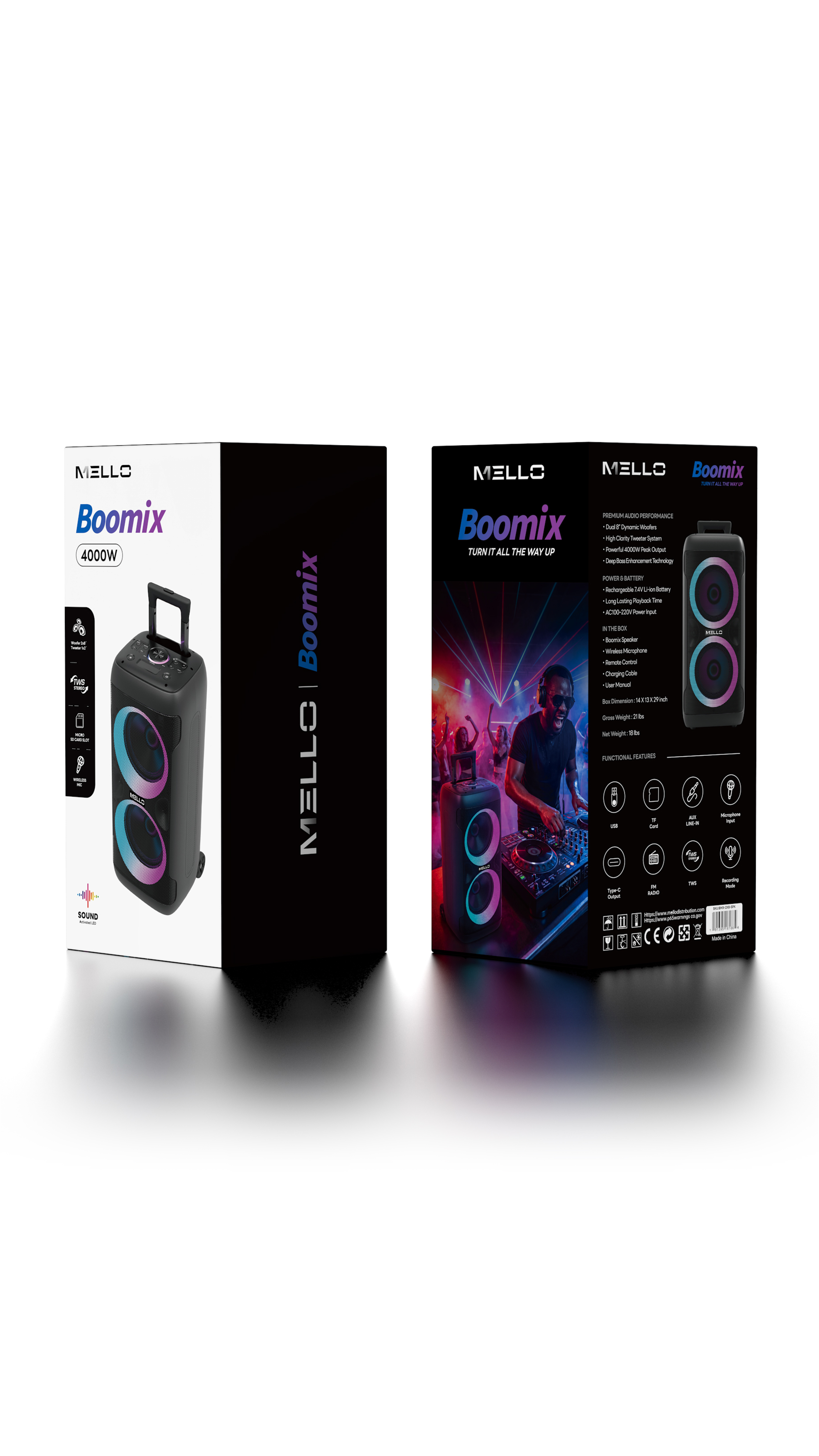 MELLO BOOMIX 2X10" INCH 4000 WATTS PARTY SPEAKER