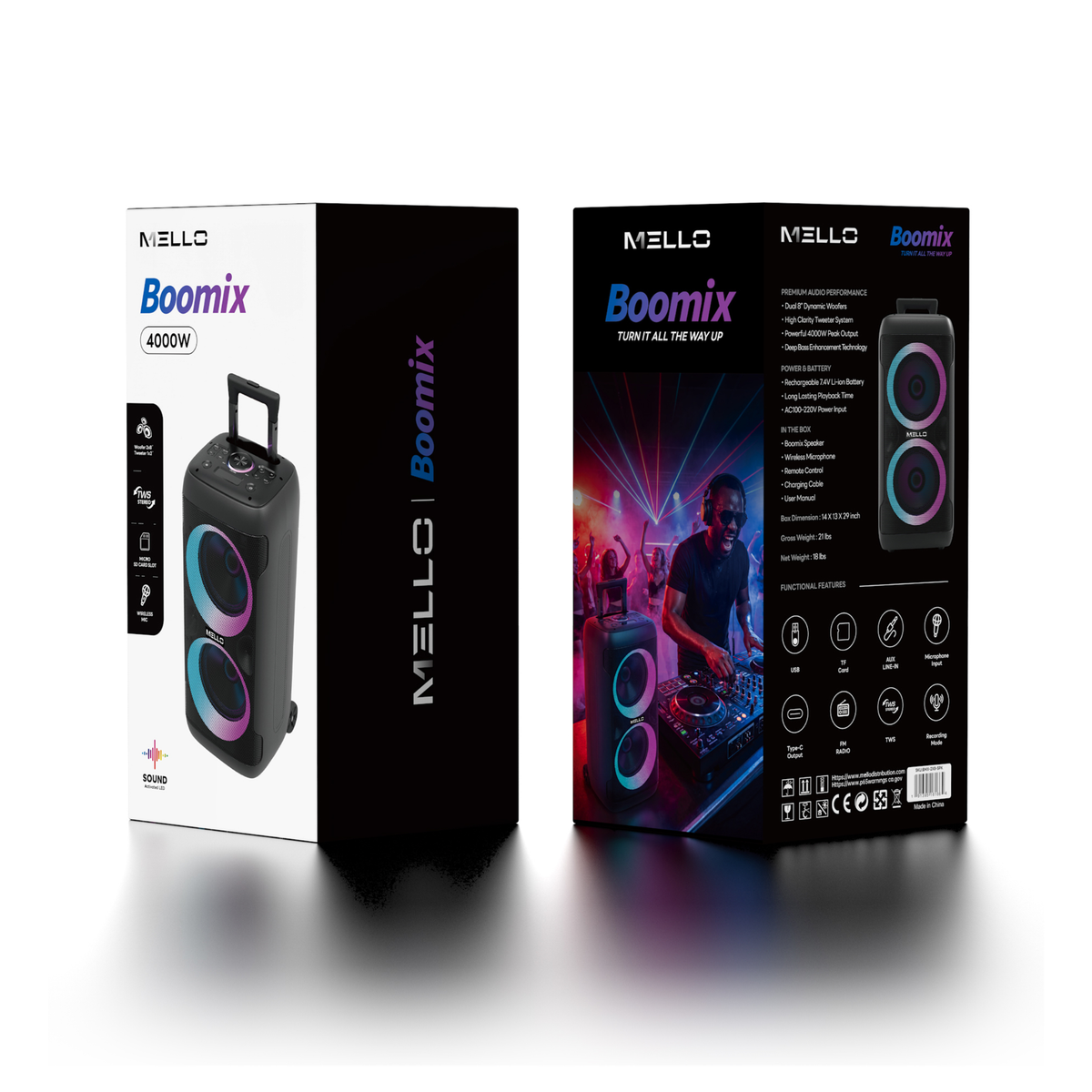 MELLO BOOMIX 2X10" INCH 4000 WATTS PARTY SPEAKER