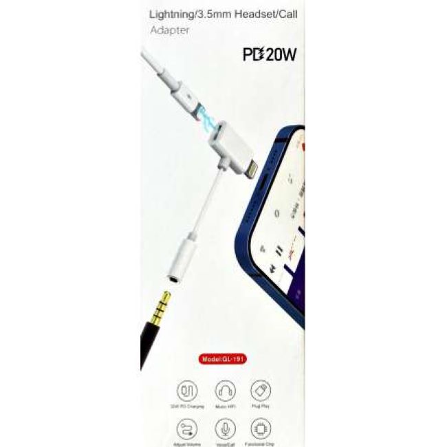 GL-191 LIGHTNING TO 3.5MM HEADPHONE ADAPTER FOR IPHONE-WHITE