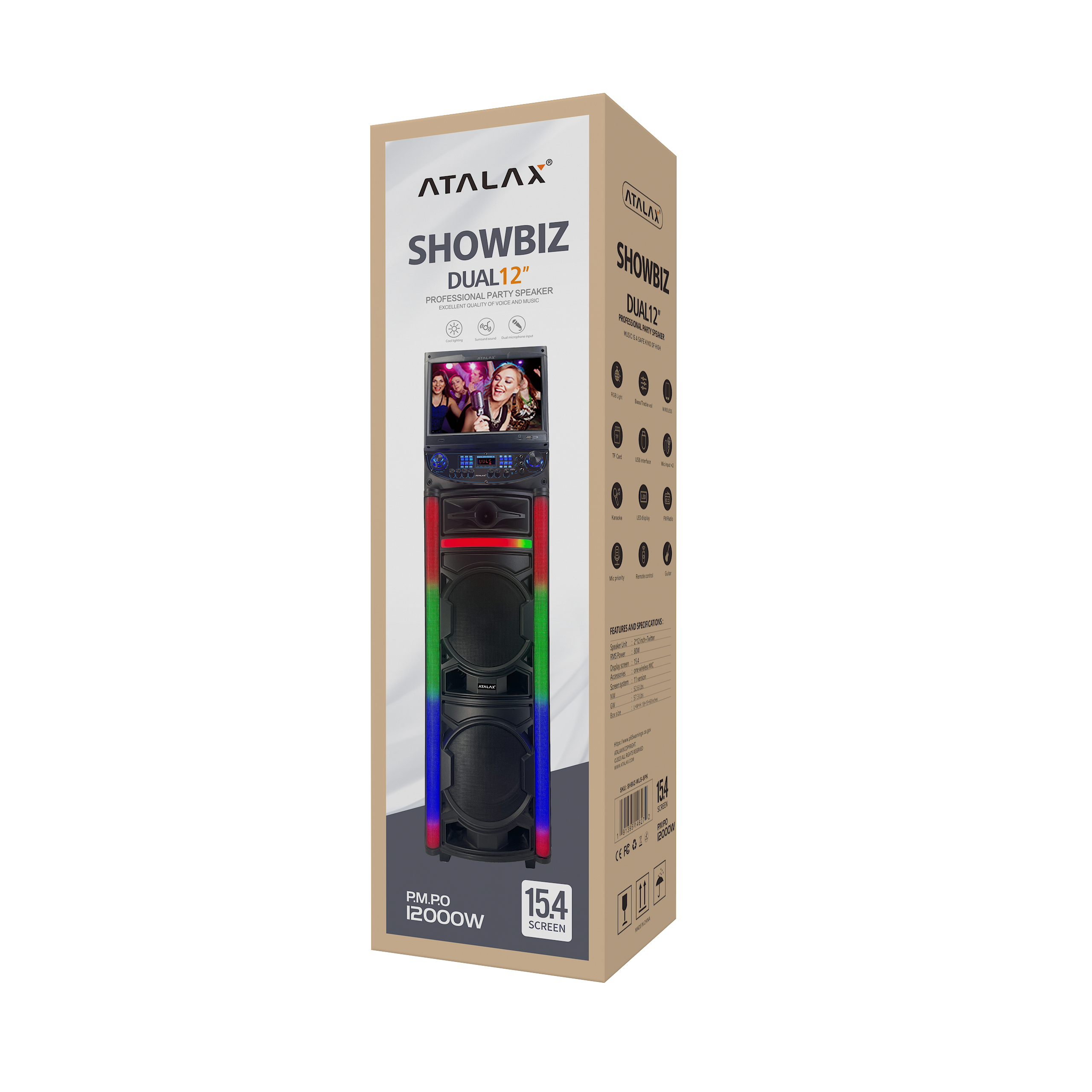 SHOWBIZ  Wireless Bluetooth Speaker - 2 x 12 Inch Stereo Woofer + Tweeter 12000 Watt