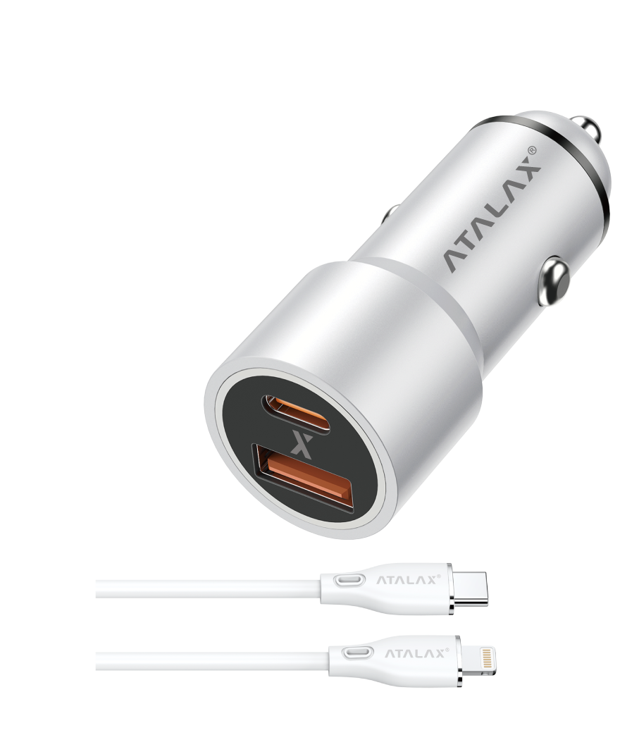 C7 Car Charger Dual PD/USB-A 38W Fast Charger (TYPE-C TO Lightning Cable)