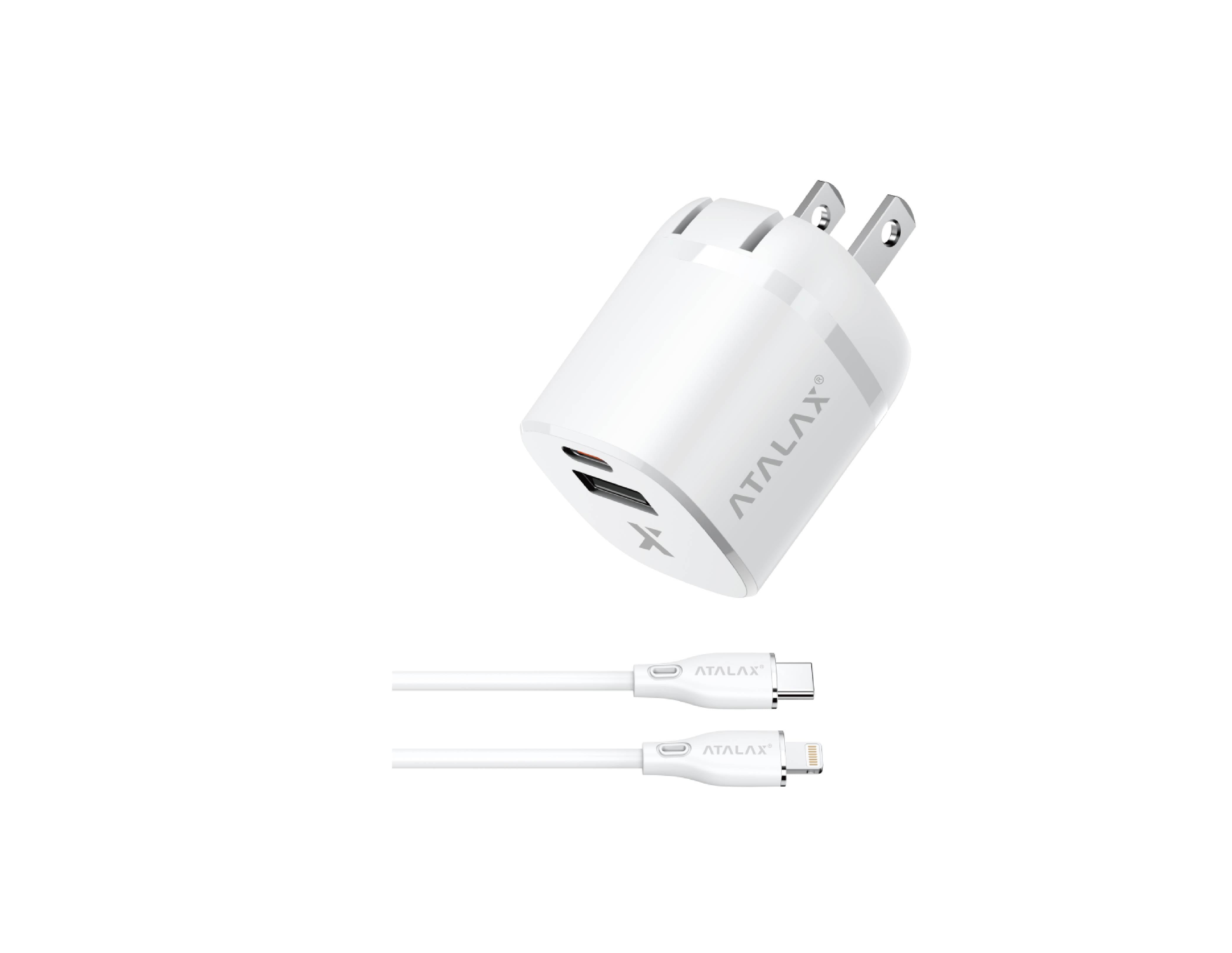 ATALAX SURGEMAX X7 30W DUAL WALL CHARGER LIGHTNING 3FT WHITE