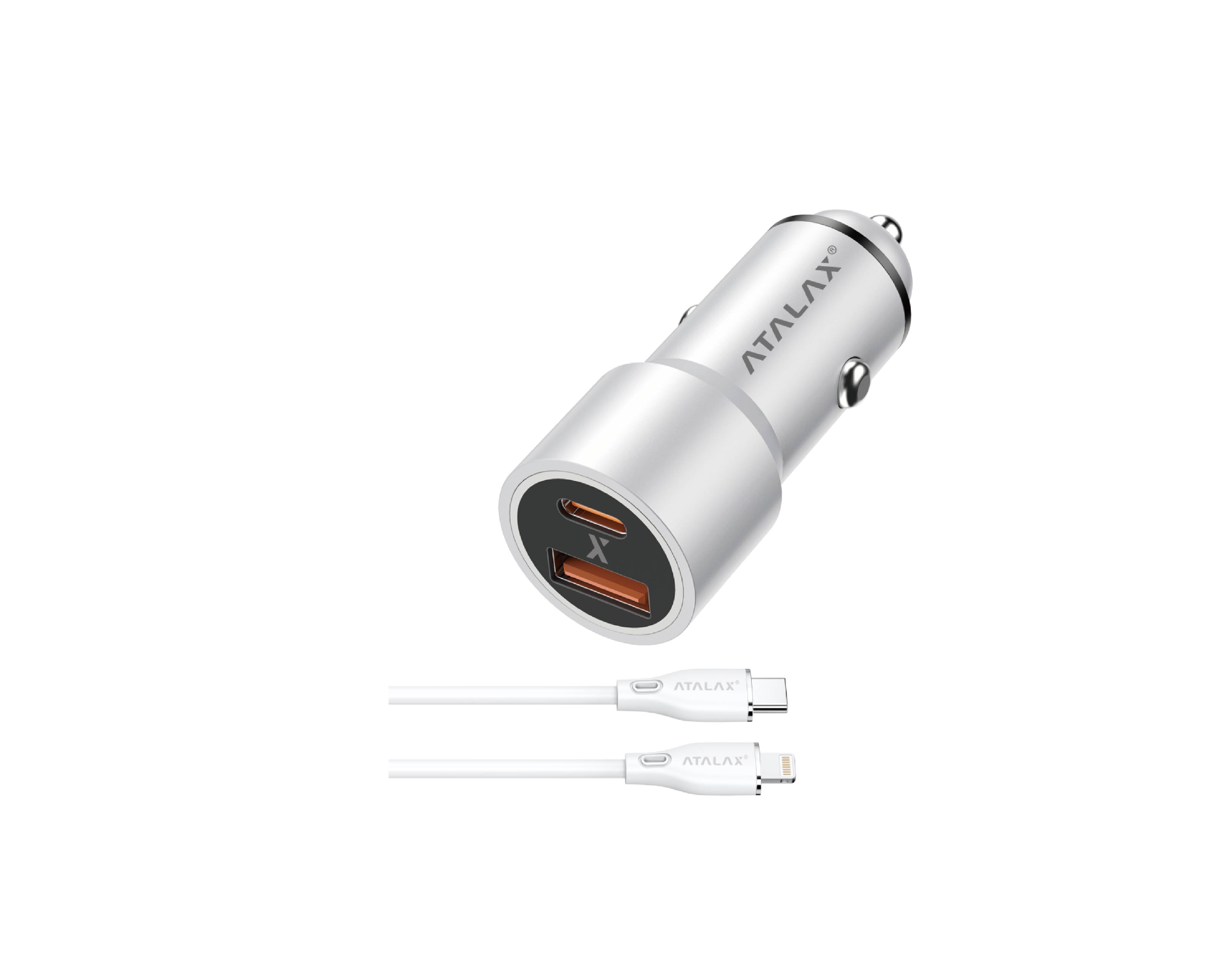C7 Car Charger Dual PD/USB-A 38W Fast Charger (TYPE-C TO Lightning Cable)