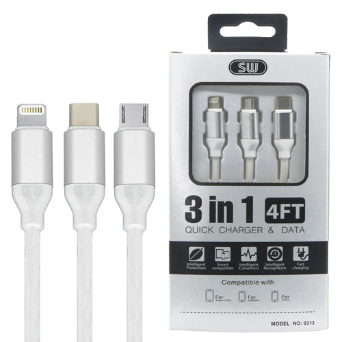 3 In 1 Cable For Type C , Iphone And MicroUSB