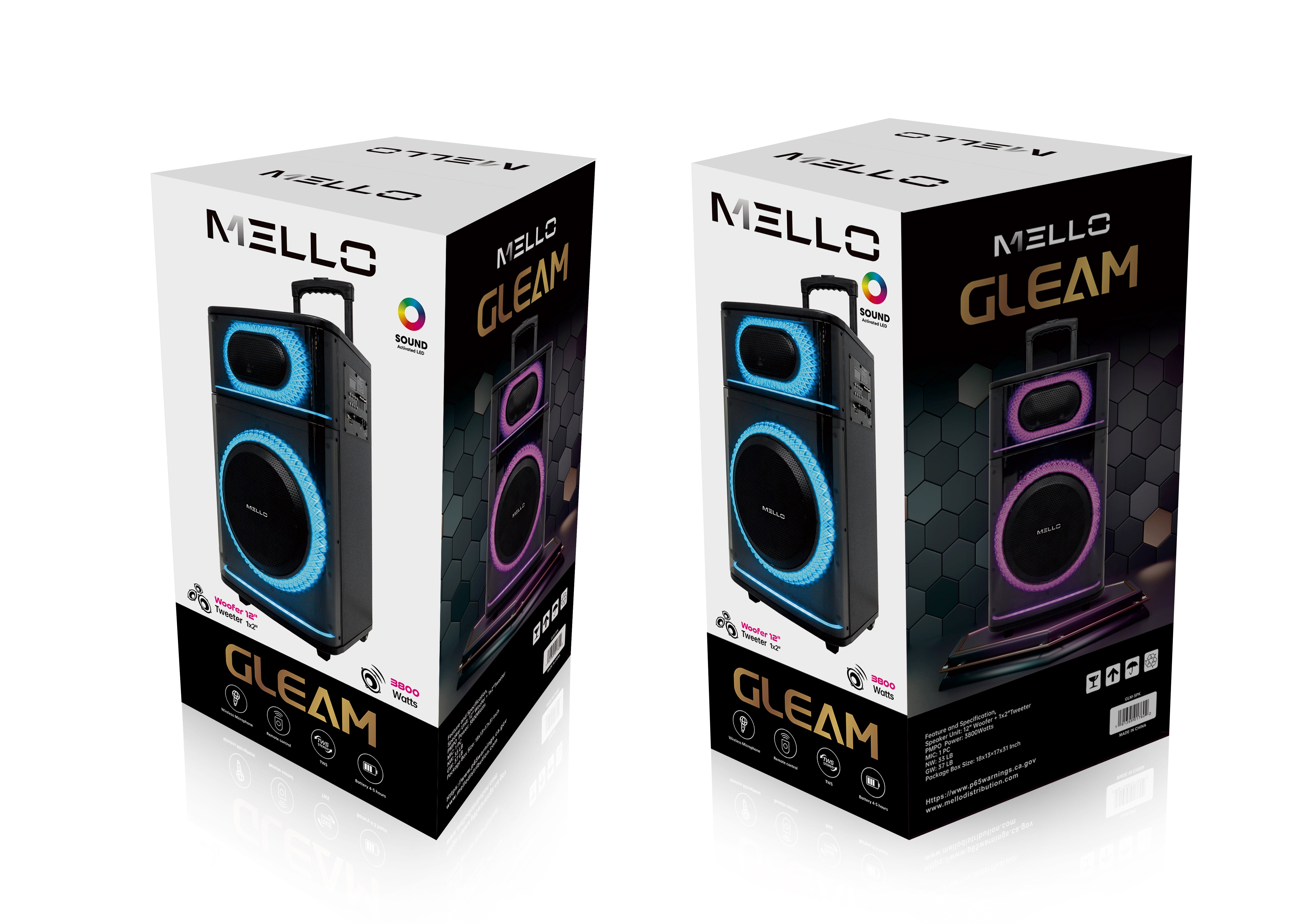 MELLO GLEAM 12" INCH 3800 WATTS PARTY SPEAKER