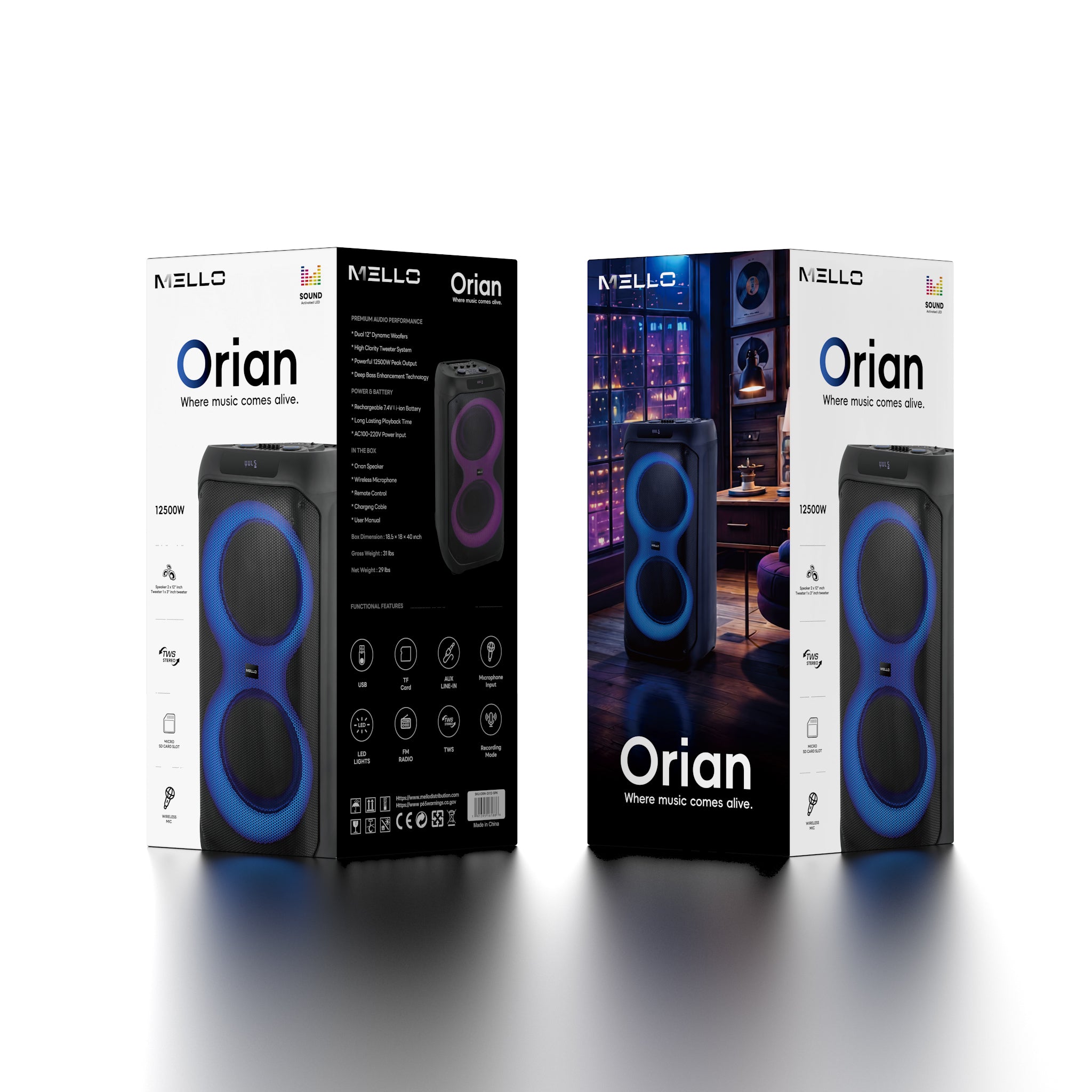 MELLO ORIAN 2X12" INCH 12500 WATTS PARTY SPEAKER