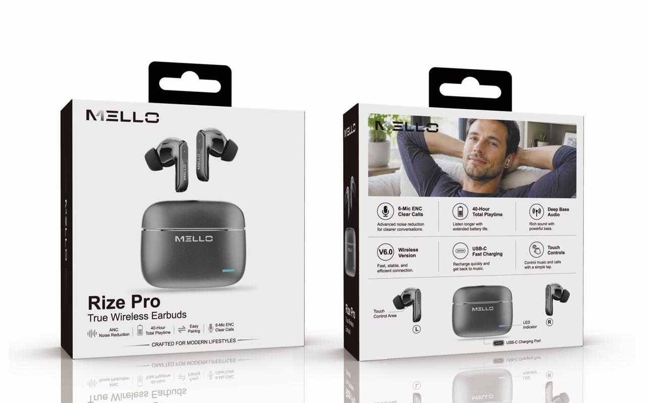 MELLO RIZE PRO TRUE WIRELESS EARBUDS BLACK