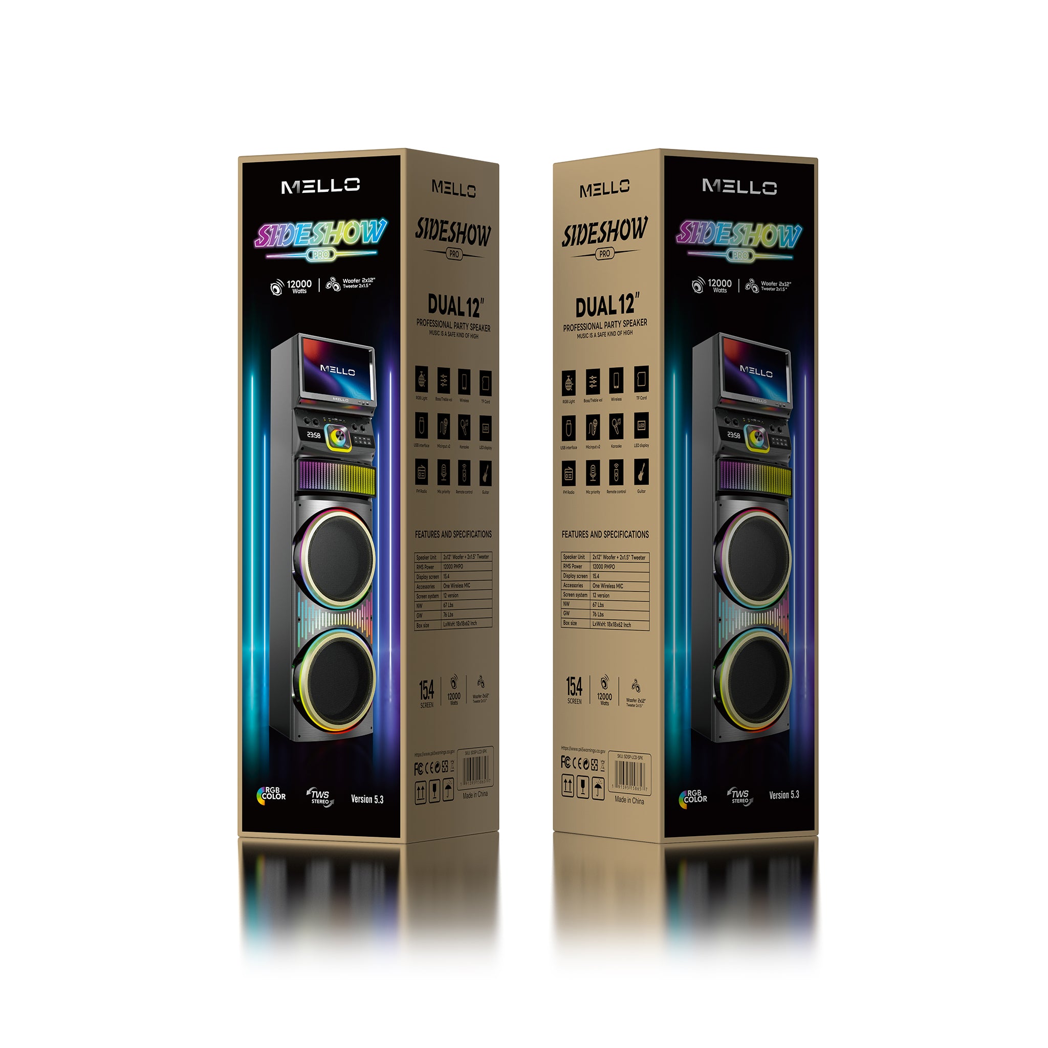 MELLO SIDESHOW PRO 2 X 12" INCH 12000 WATTS WITH 15.4" WIFI TOUCH SCREEN SPEAKER