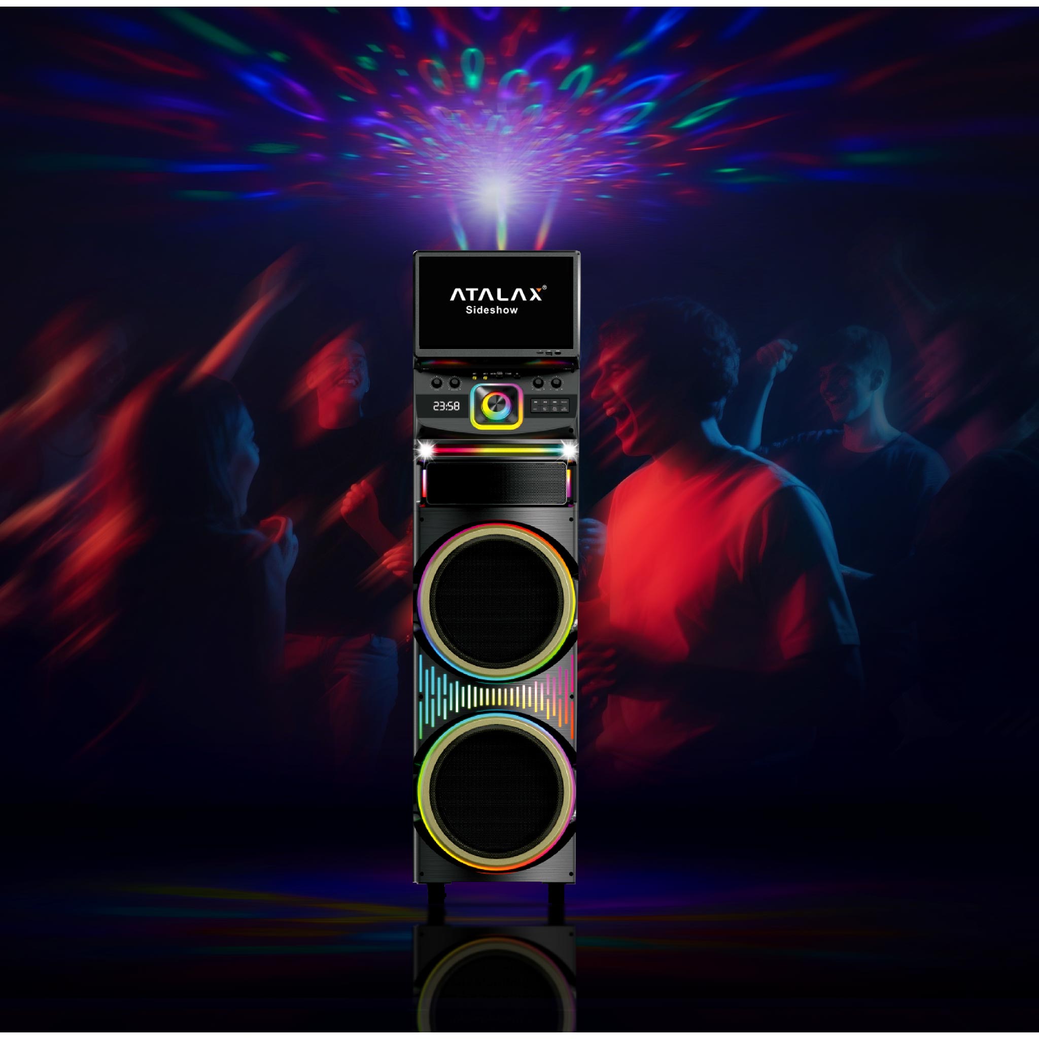 ATALAX SIDESHOW 2 X 12" INCH 12000 WATTS WITH 15.4" WIFI TOUCH SCREEN WITH LASER LIGHTS