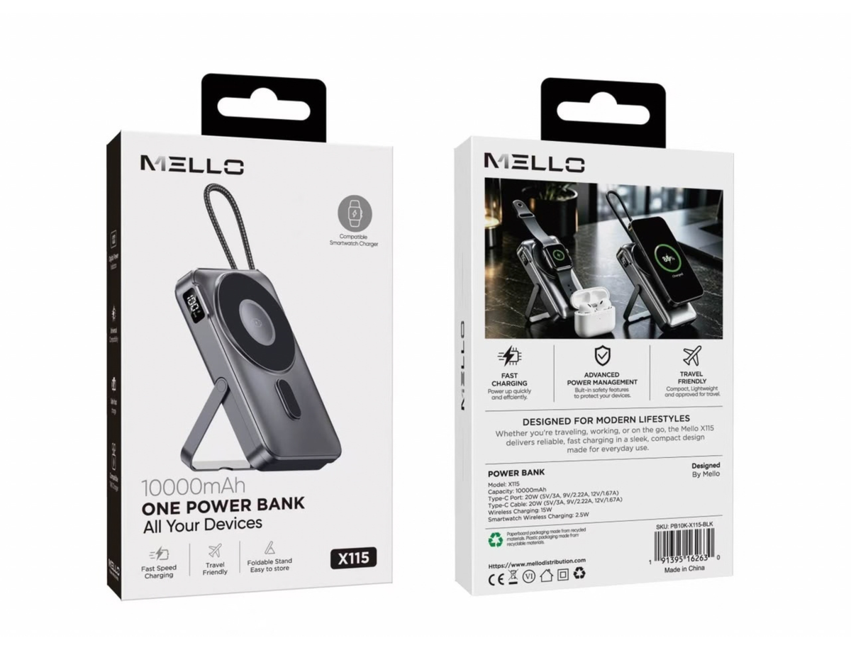 MELLO X115 POWER BANK 10000 MAH SMARTWATCH CHARGER BLACK