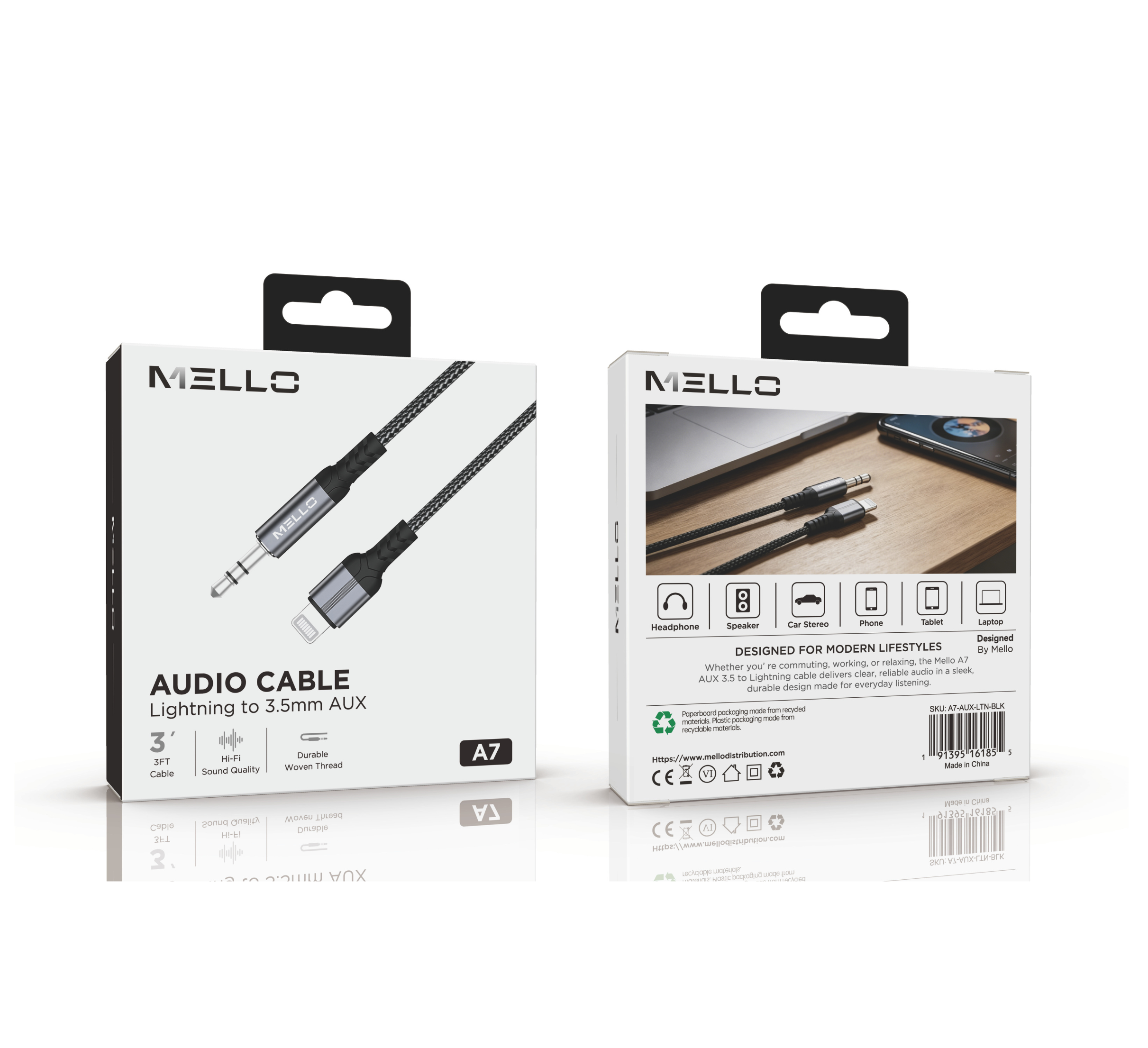A7 AUX 3.5 TO LIGHTNING 3 FEET CABLE