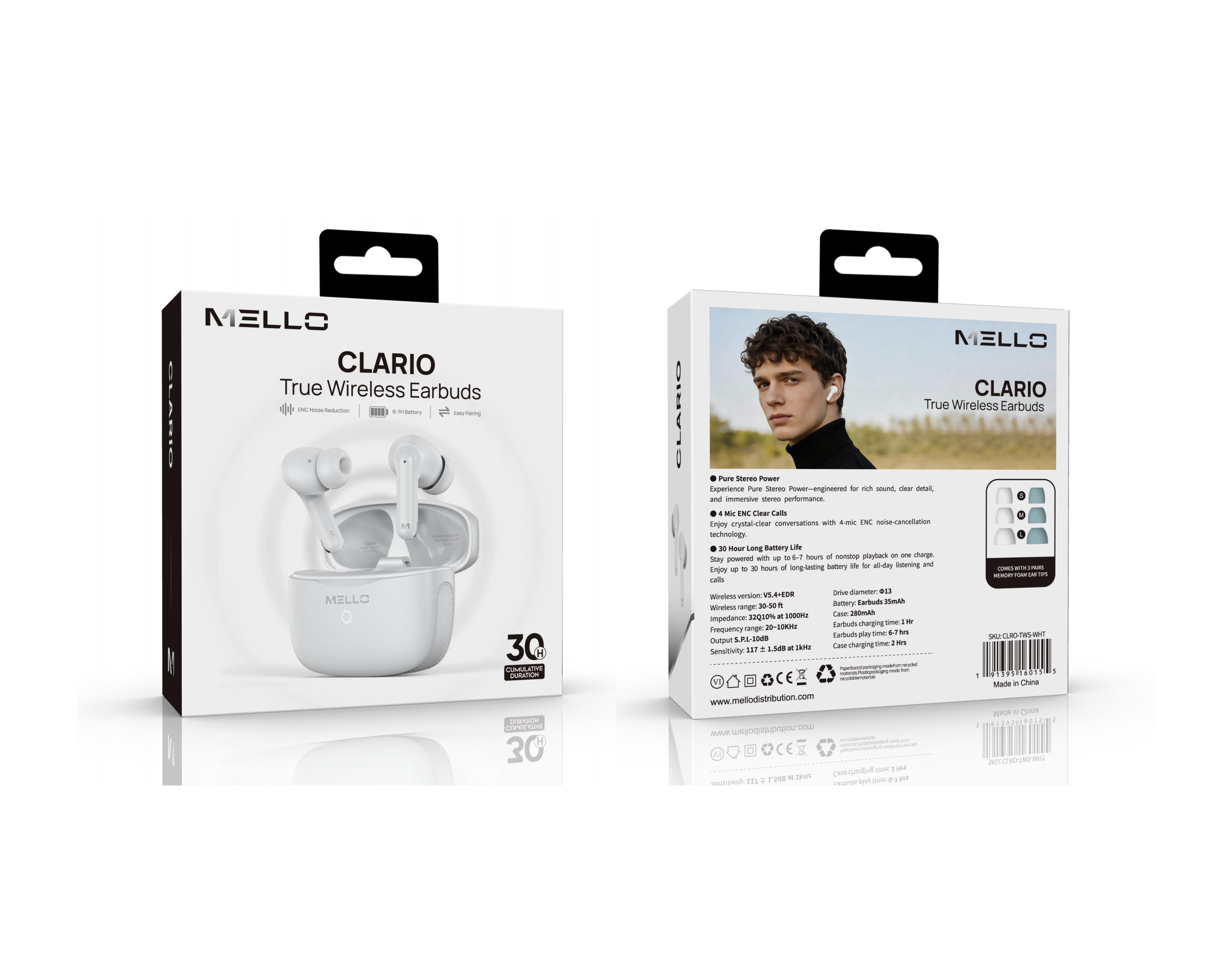 MELLO CLARIO TRUE WIRELESS EARBUDS WHITE