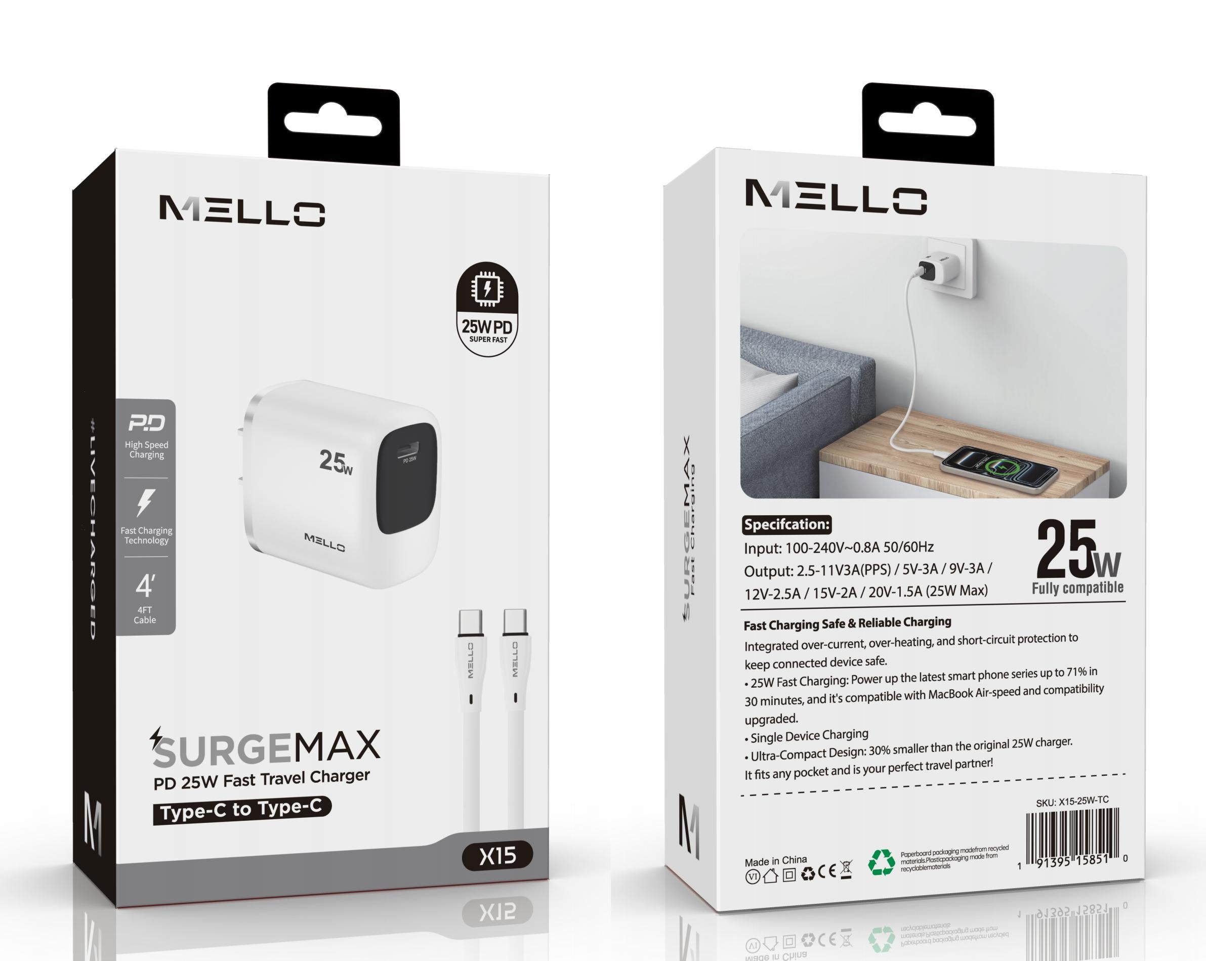 MELLO SURGEMAX X15 ADAPTER 25W TYPE C WHITE