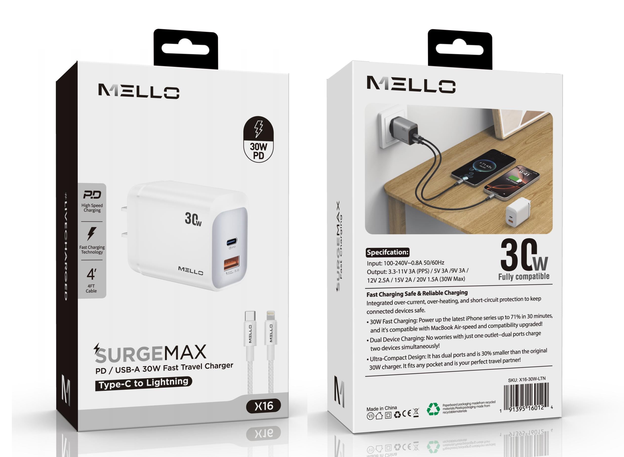 MELLO SURGEMAX X16 ADAPTER 30W LIGHTNING